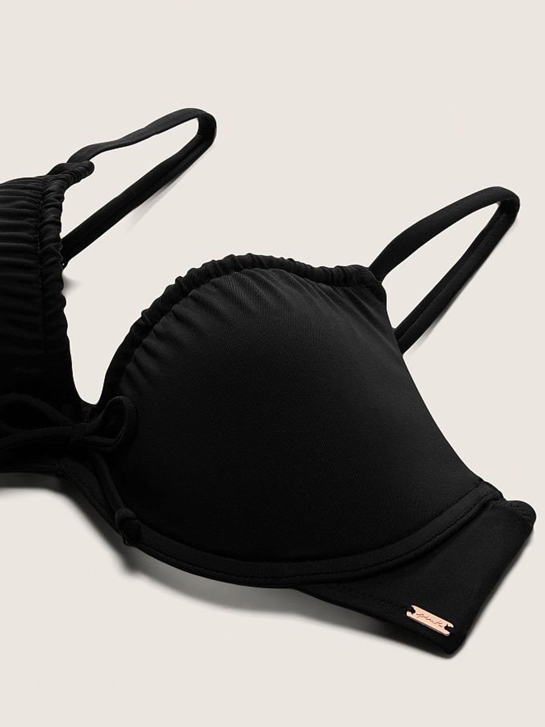 Pure Black Ruched Push Up Bikini Top - Image 4 of 4