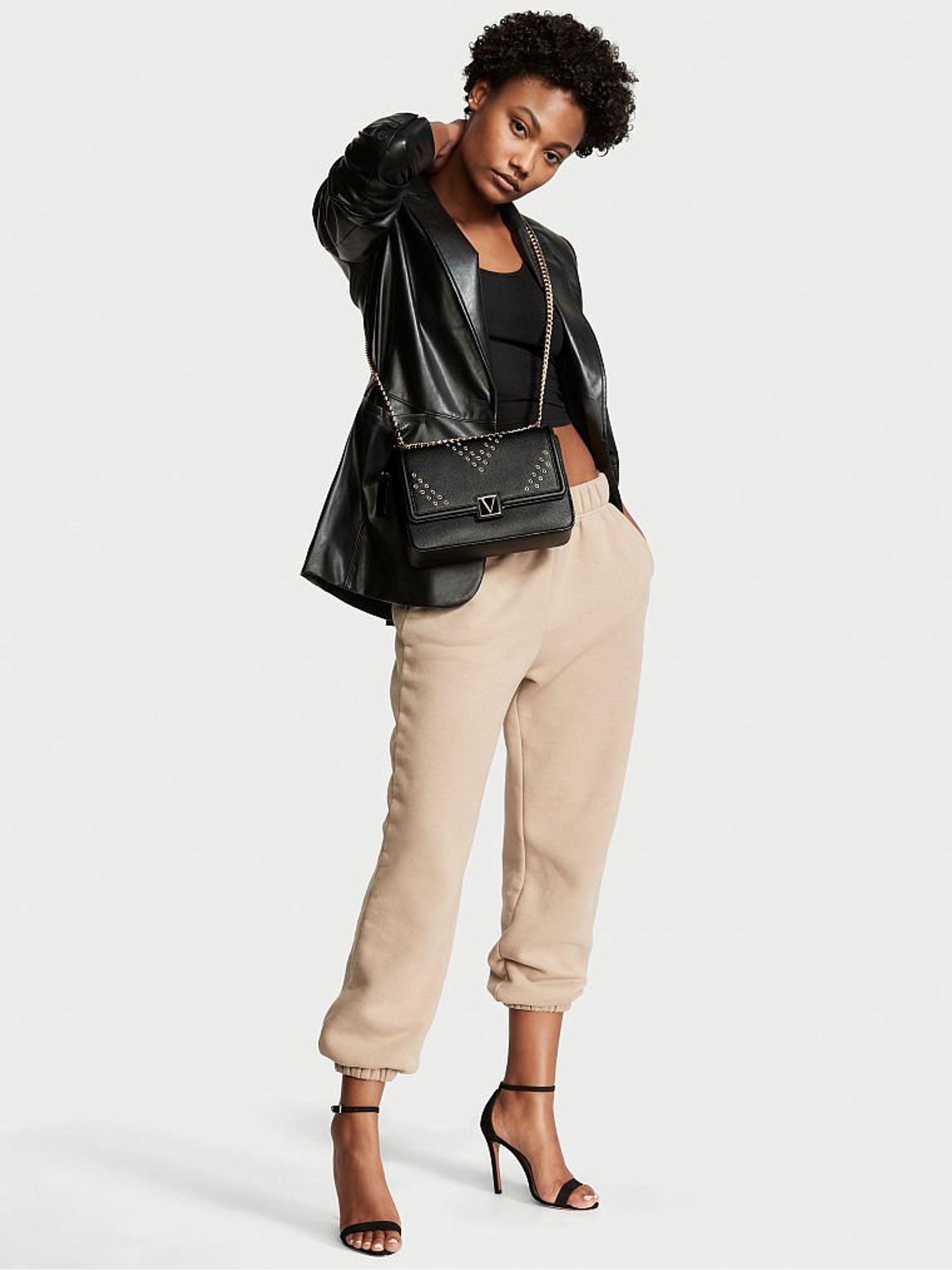 Black Grommet Medium Shoulder Bag - Image 5 of 6