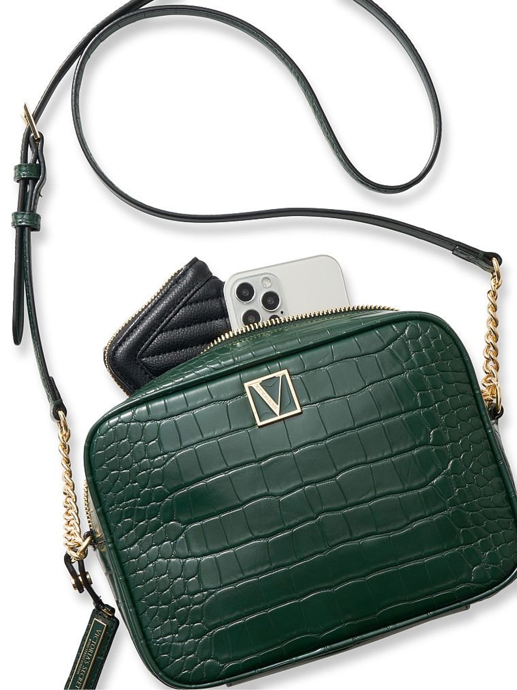 Emerald Green Croc Crossbody Bag - Image 3 of 3