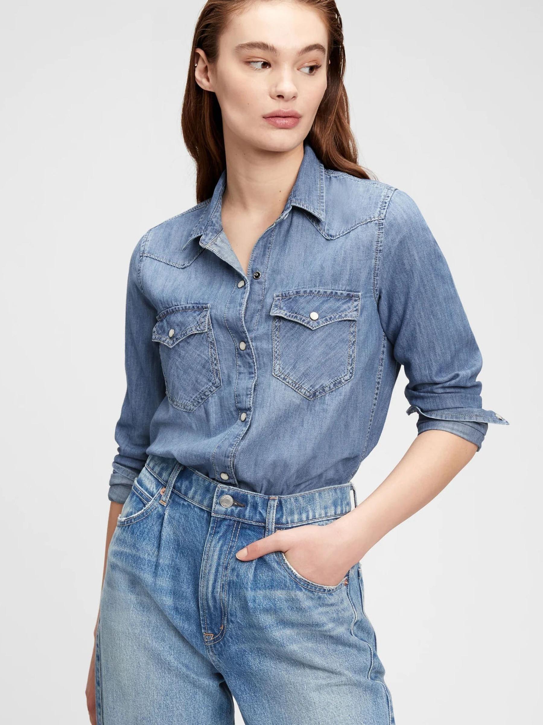 Blue Denim Western Shirt - Image 1 of 5