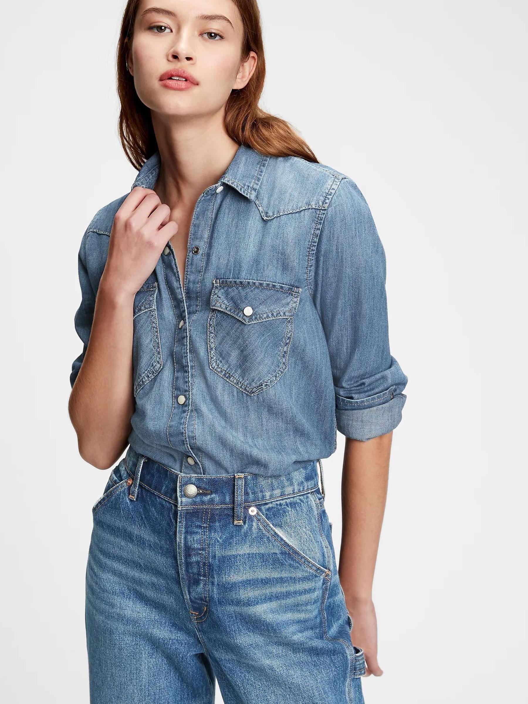 Blue Denim Western Shirt - Image 3 of 5