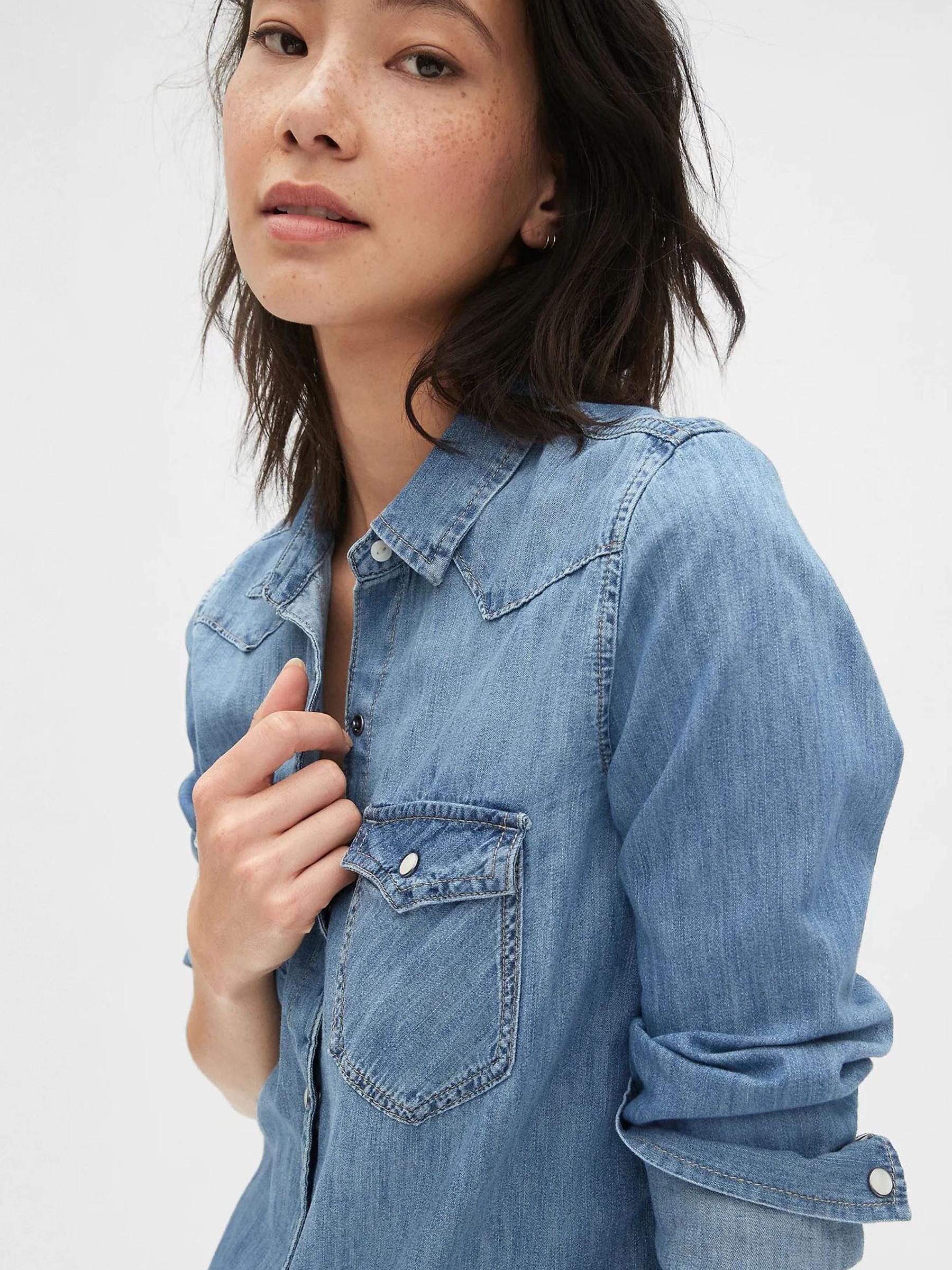 Blue Denim Western Shirt - Image 5 of 5