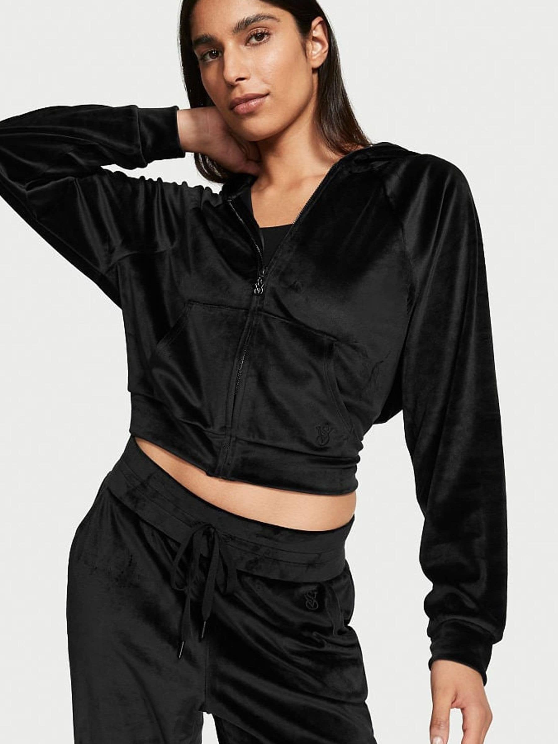 Black Velour Lounge Zip Up Hoodie - Image 1 of 3