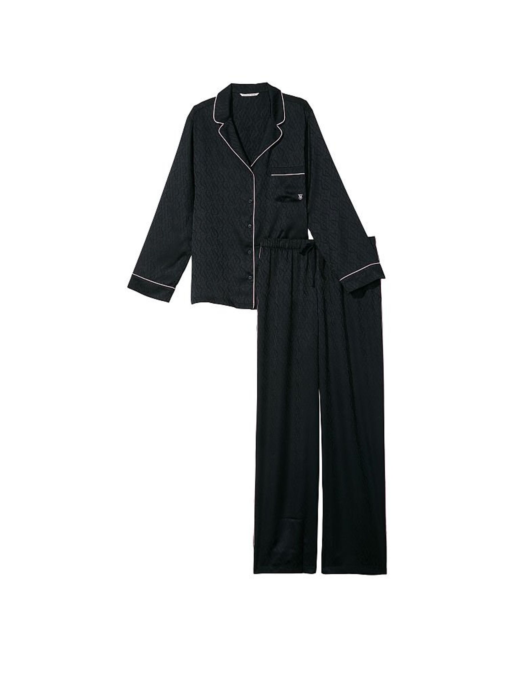 Black Vs Lockup Jacquard Satin Long Pyjamas - Image 3 of 4