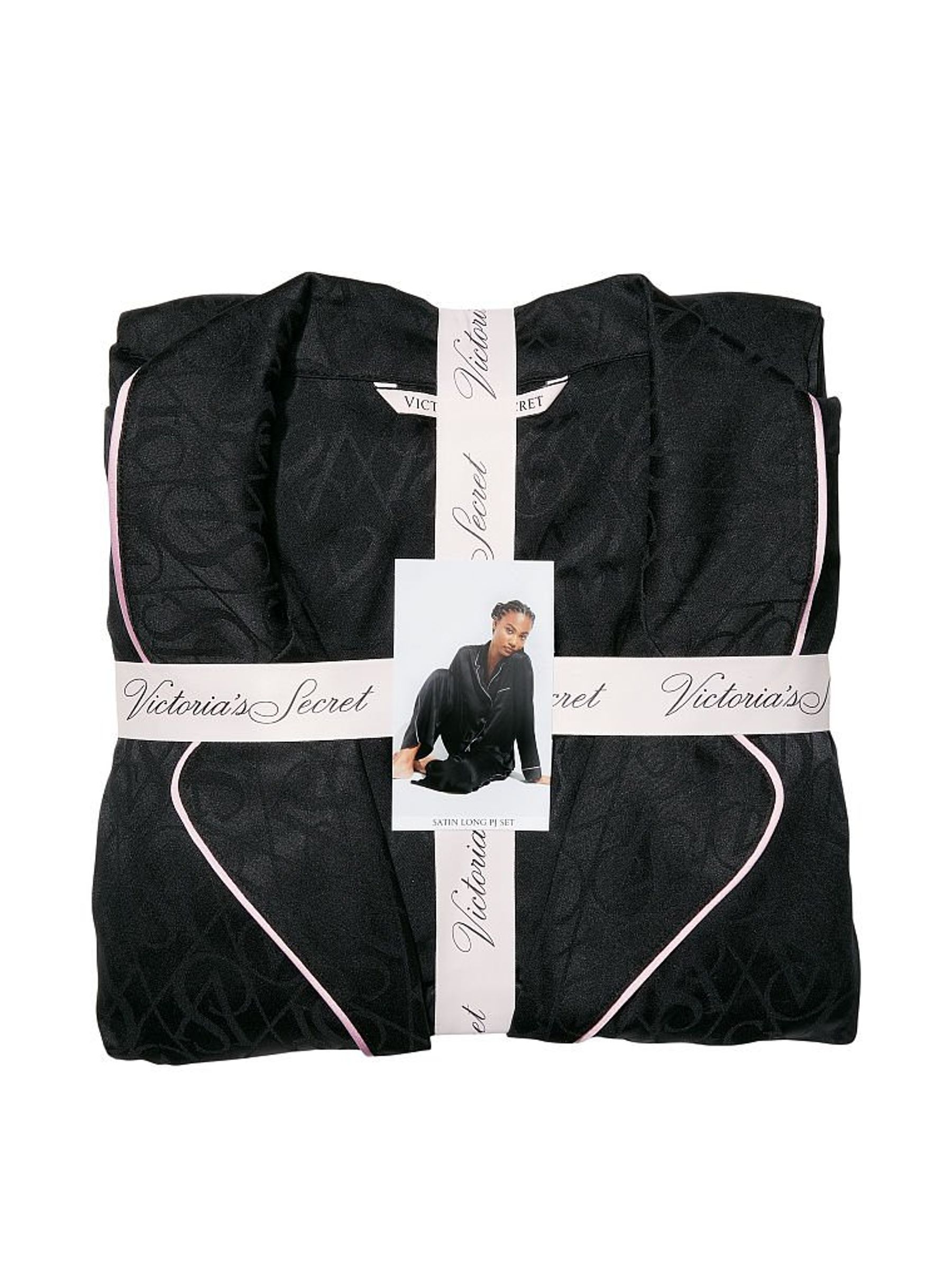 Black Vs Lockup Jacquard Satin Long Pyjamas - Image 4 of 4