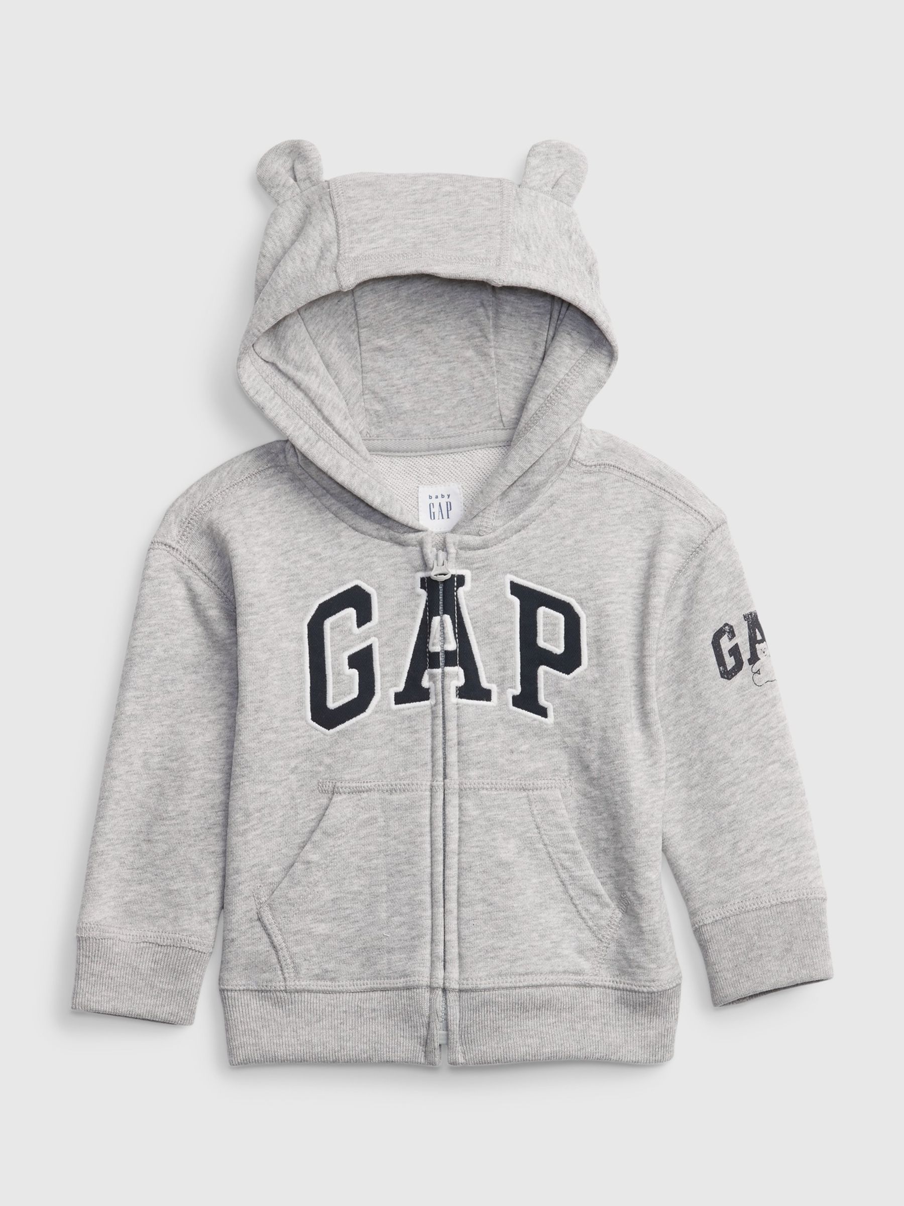 Light Grey Logo Zip Up Bear Ear Hoodie - Baby - Image 1 of 1