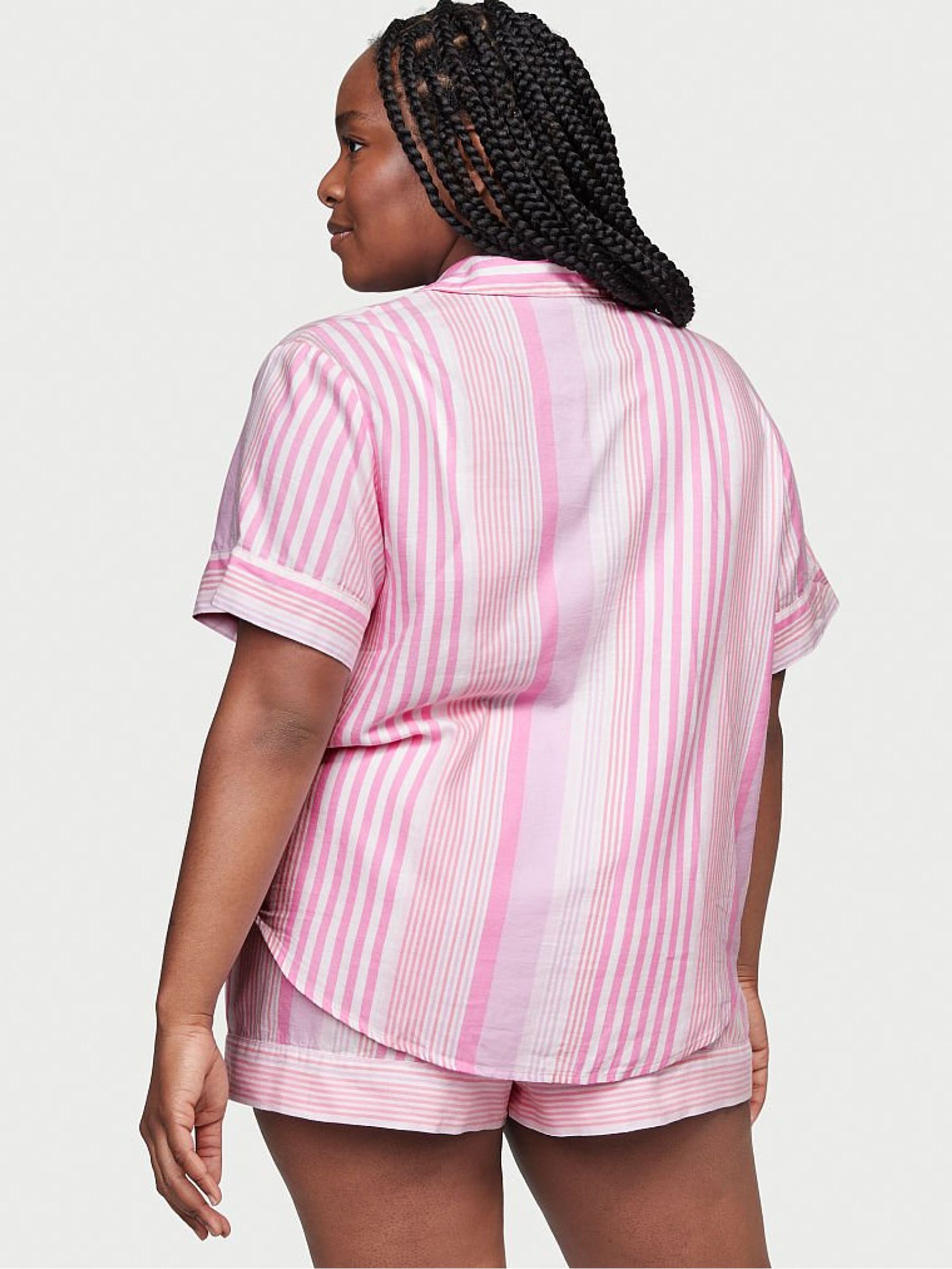 Babydoll Pink Stripe Flannel Short Pajama Set - Image 2 of 4