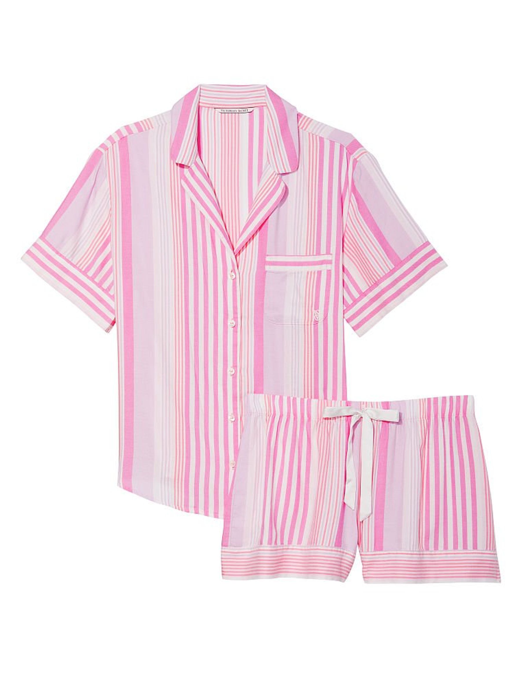 Babydoll Pink Stripe Flannel Short Pajama Set - Image 3 of 4
