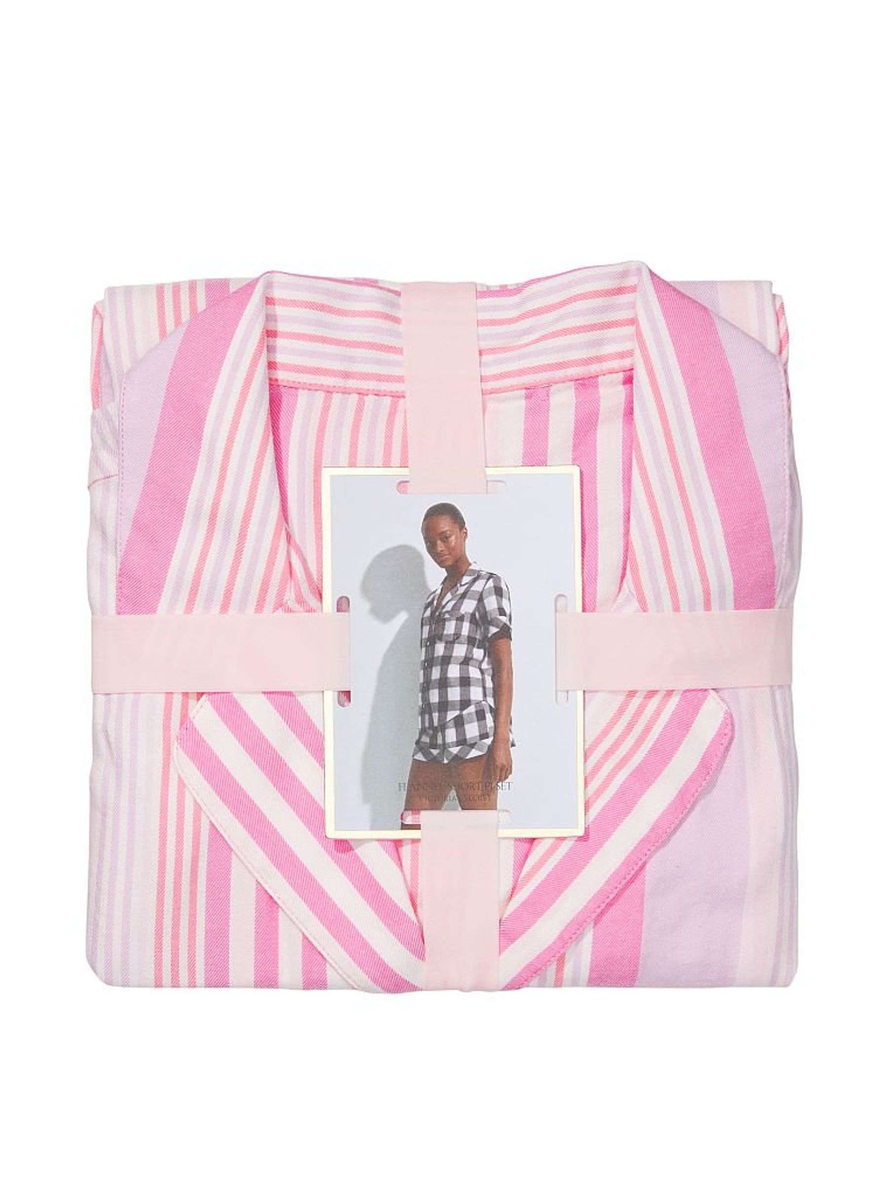 Babydoll Pink Stripe Flannel Short Pajama Set - Image 4 of 4