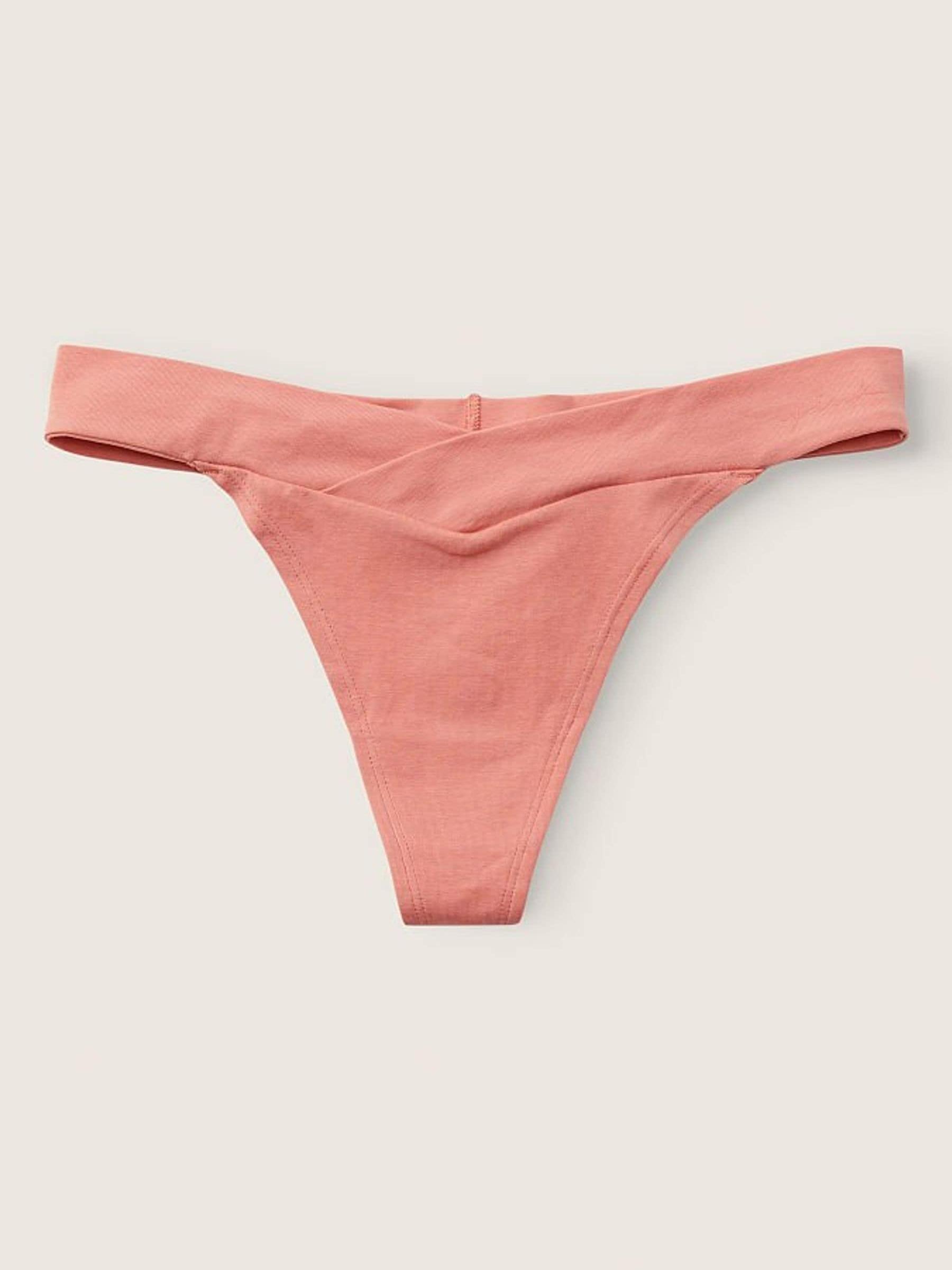 French Rose Pink Crossover Cotton Thong Knickers - Image 1 of 2