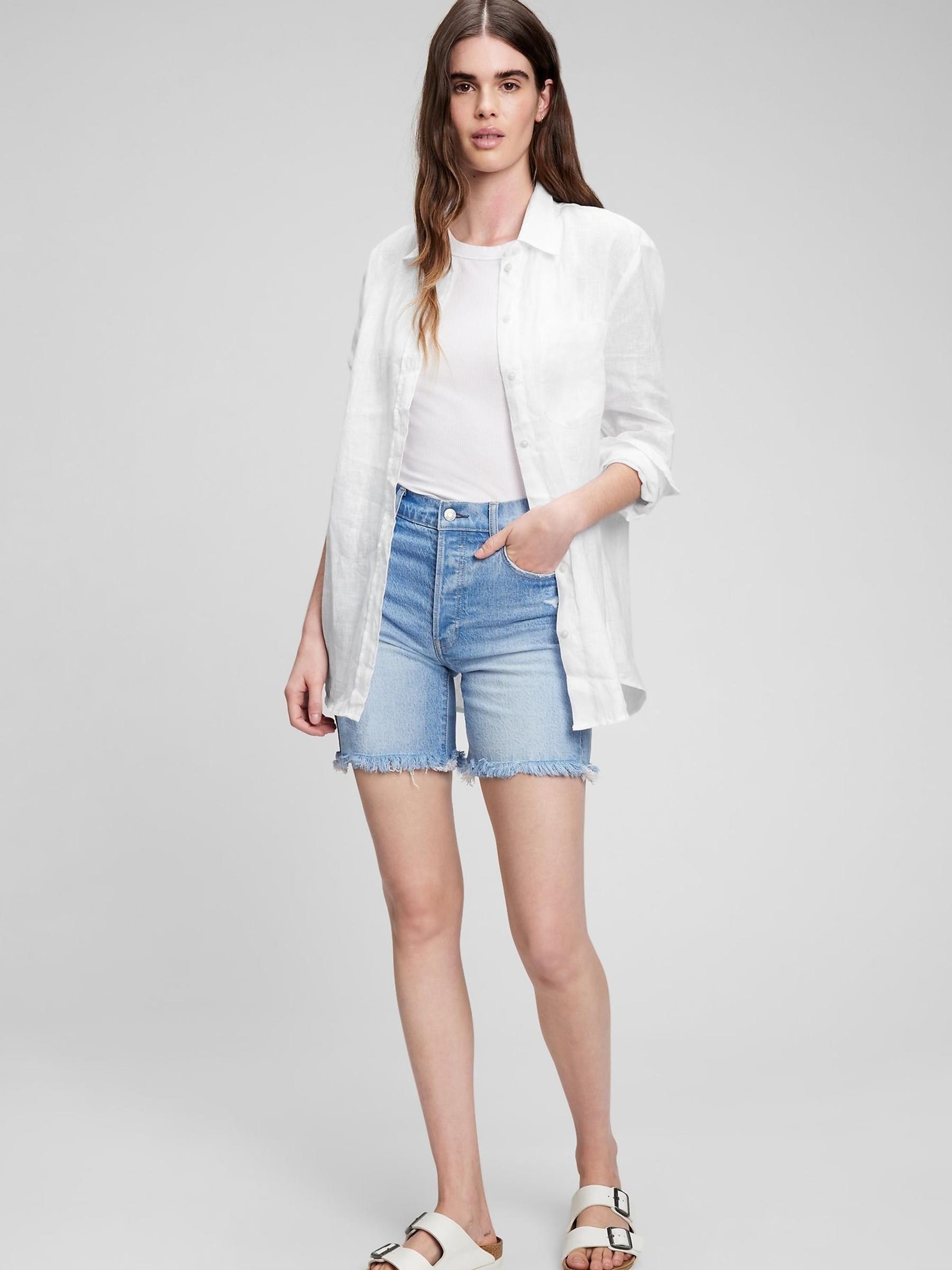Linen Boyfriend Shirt - Image 1 of 6 Linen Boyfriend Shirt - Image 1 of 6