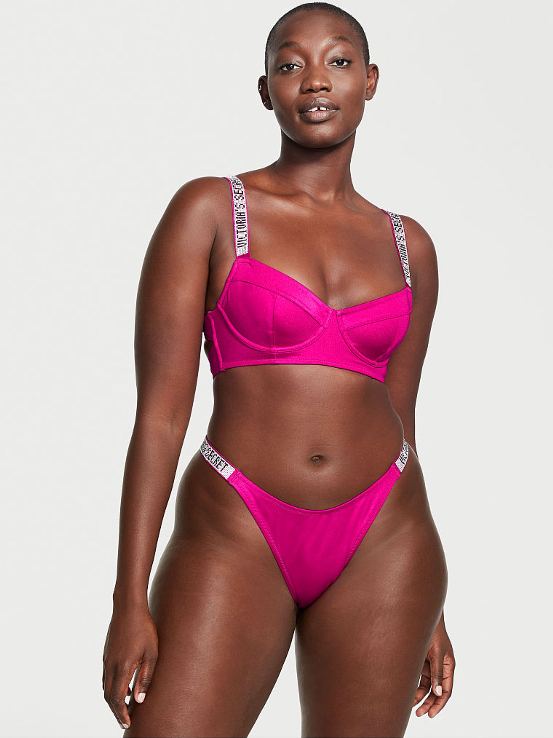Wicked Rose Pink Longline Shine Strap Swim Bikini Top - Image 1 of 3