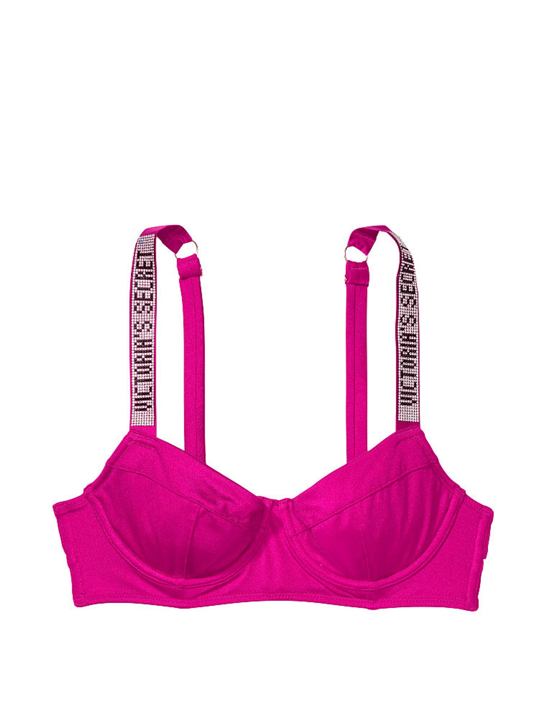 Wicked Rose Pink Longline Shine Strap Swim Bikini Top - Image 3 of 3