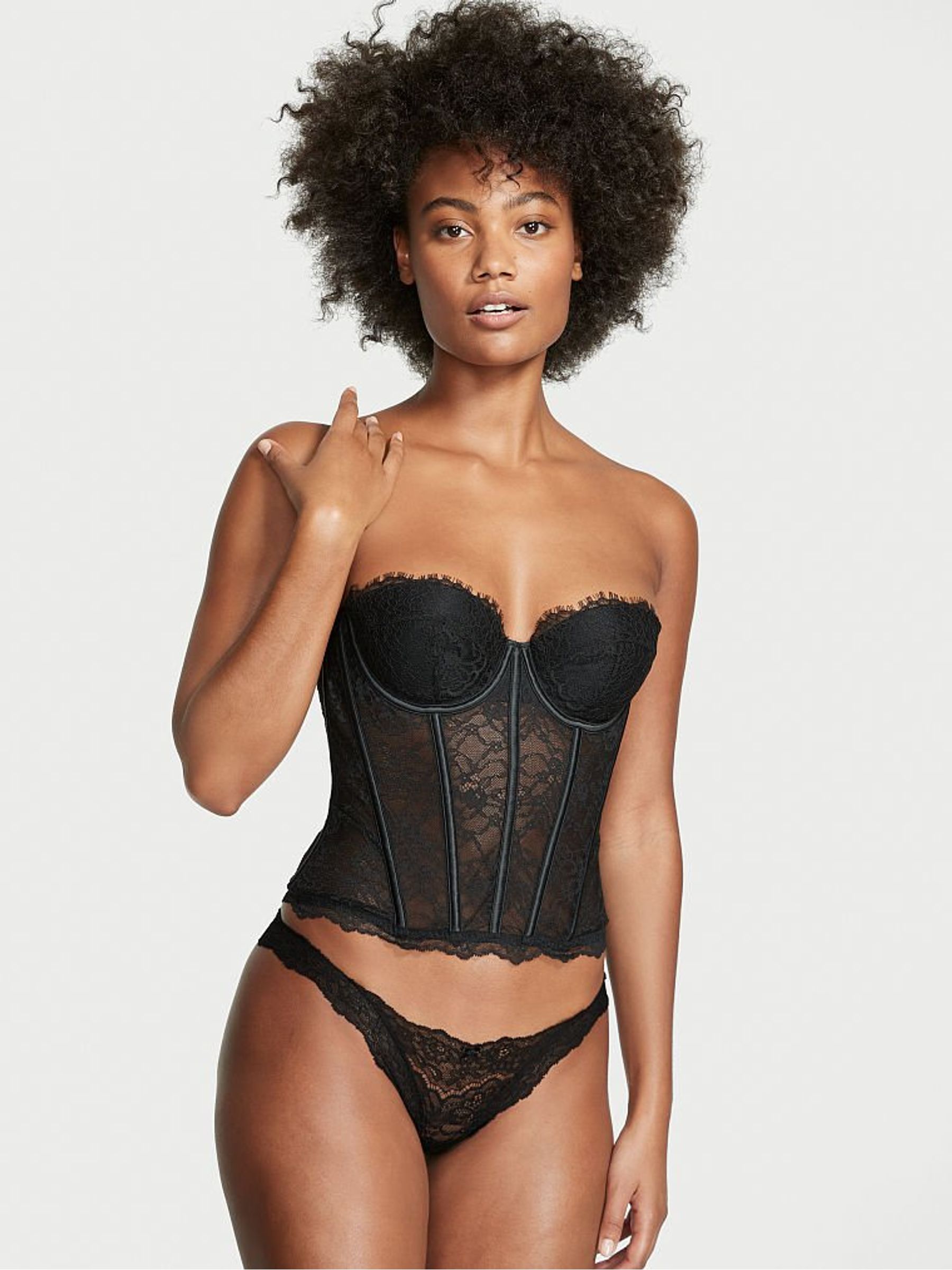 Black Lace Lightly Lined Corset Bra Top - Image 1 of 3