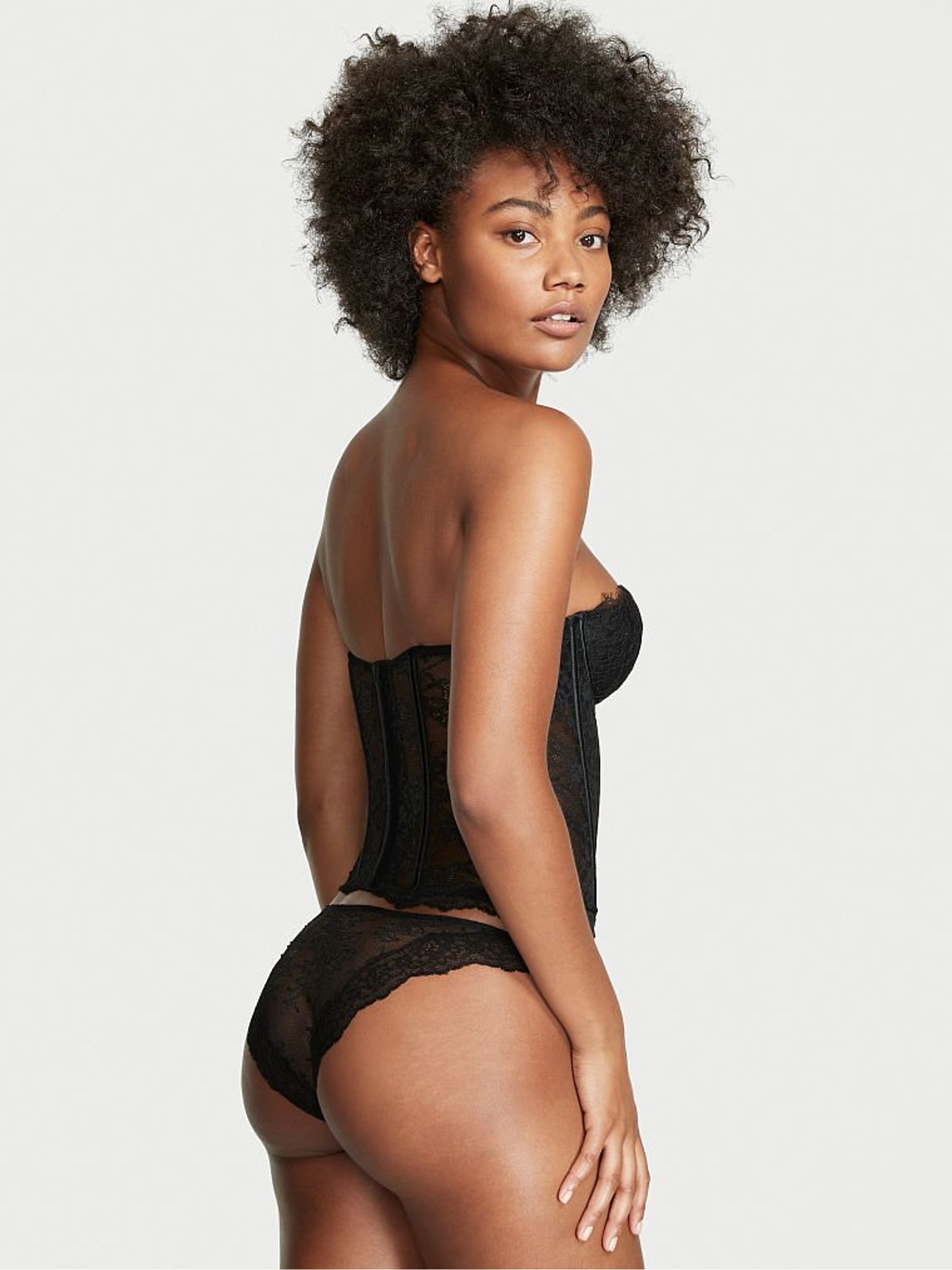 Black Lace Lightly Lined Corset Bra Top - Image 2 of 3