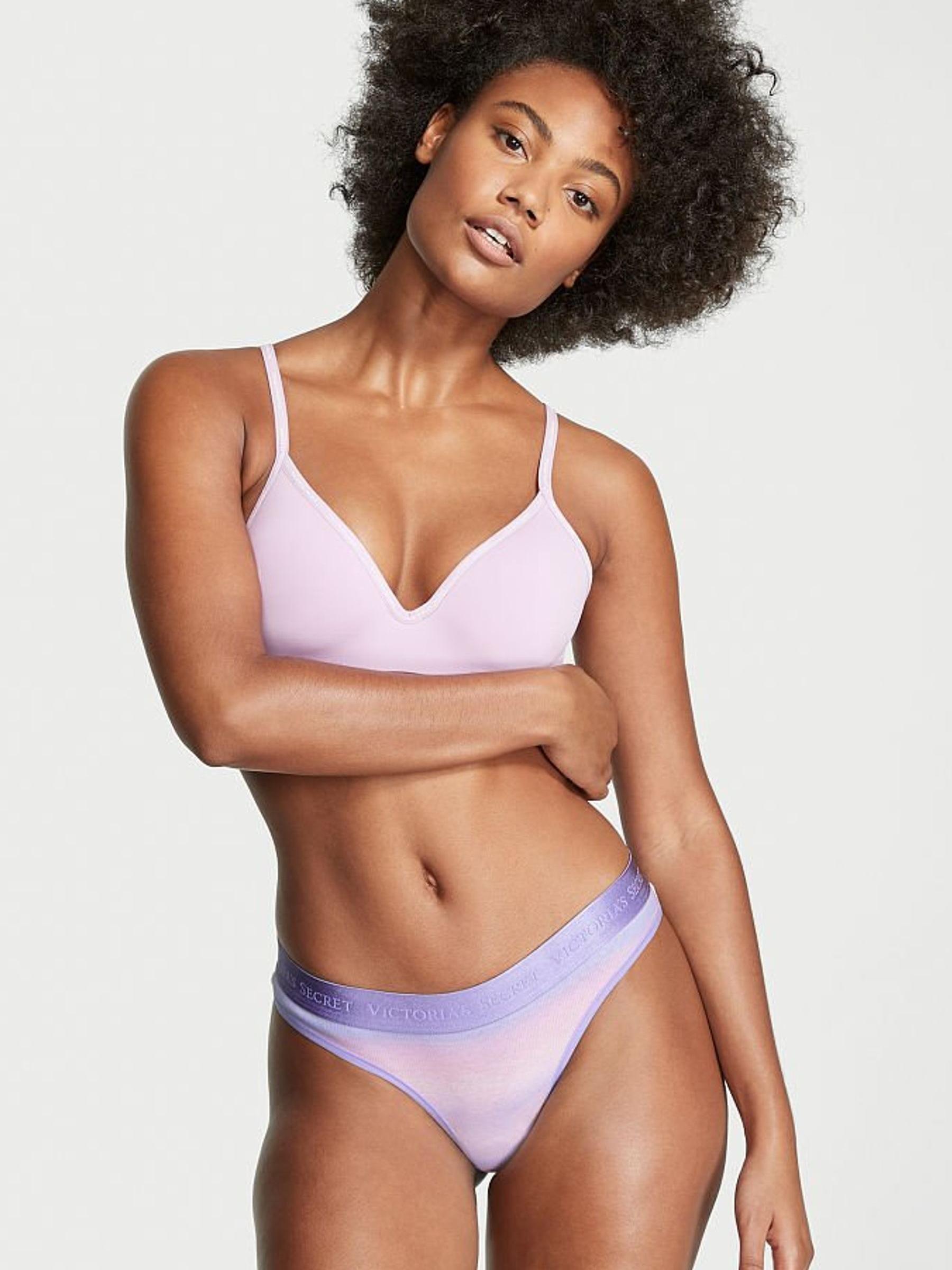 Pink Ombre Stripe Cotton Logo Thong Knickers - Image 1 of 3