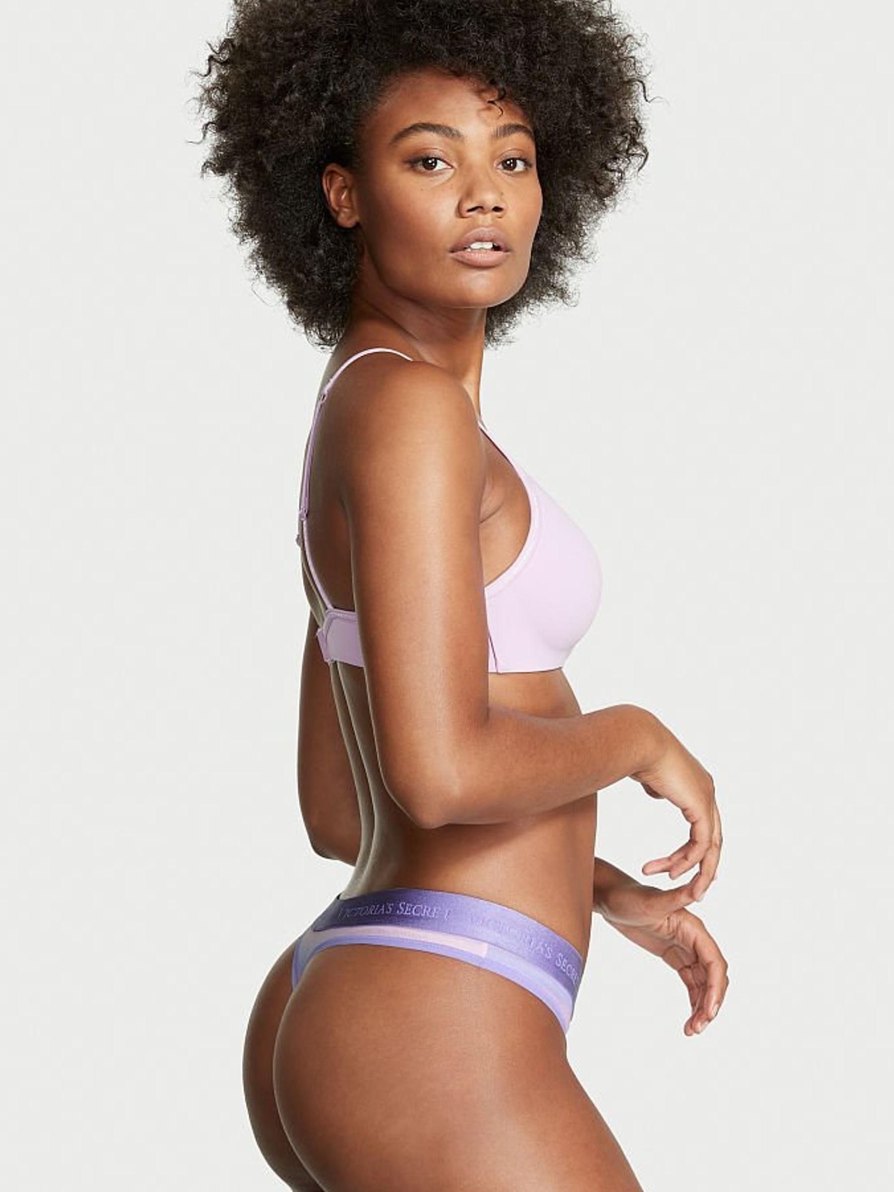 Pink Ombre Stripe Cotton Logo Thong Knickers - Image 2 of 3