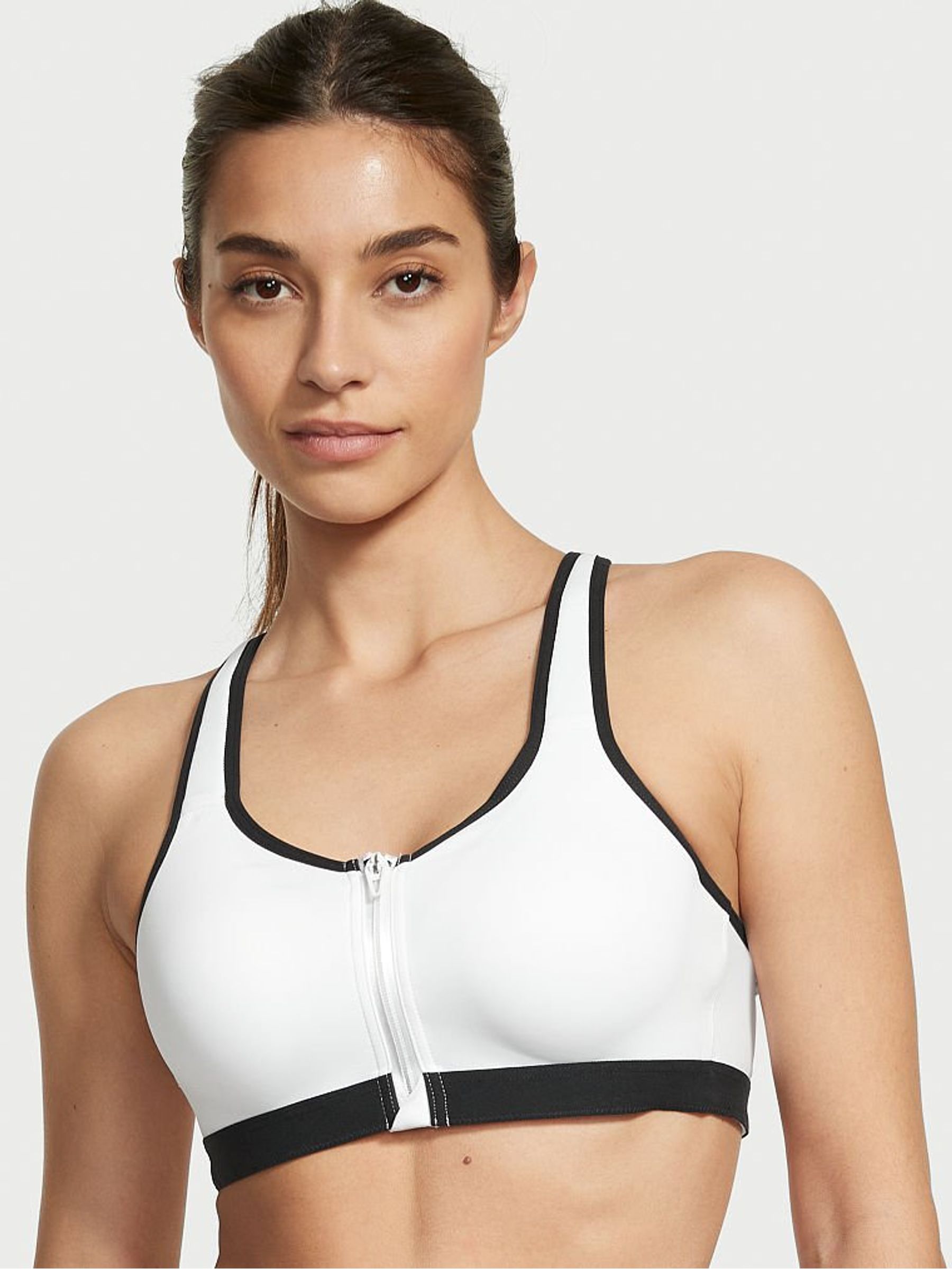 White Smooth Front Fastening Wired High Impact Sports Bra - Image 1 of 5