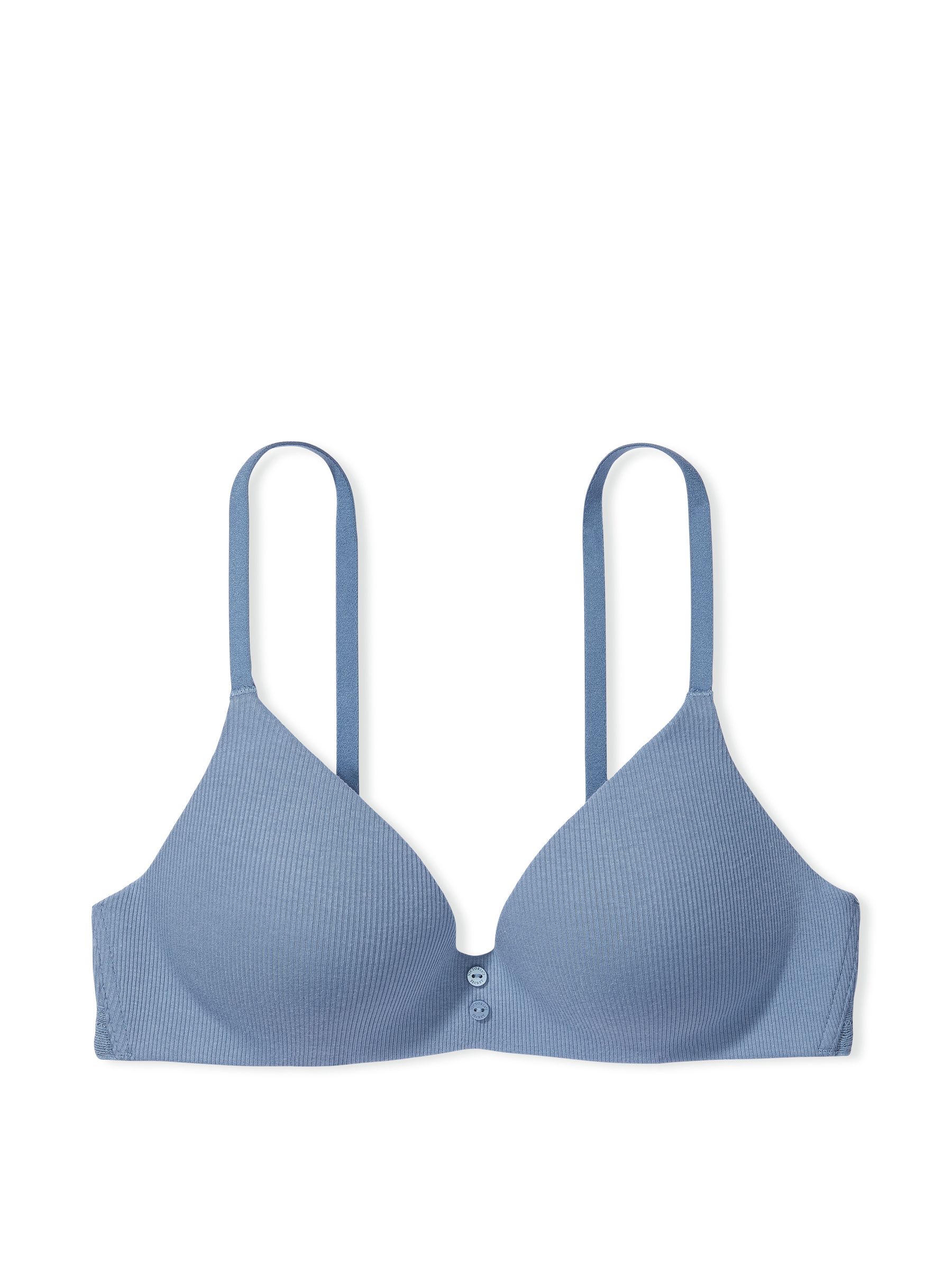 Faded Denim Blue Ribbed Lightly Lined Non Wired T-Shirt Bra - Image 3 of 4