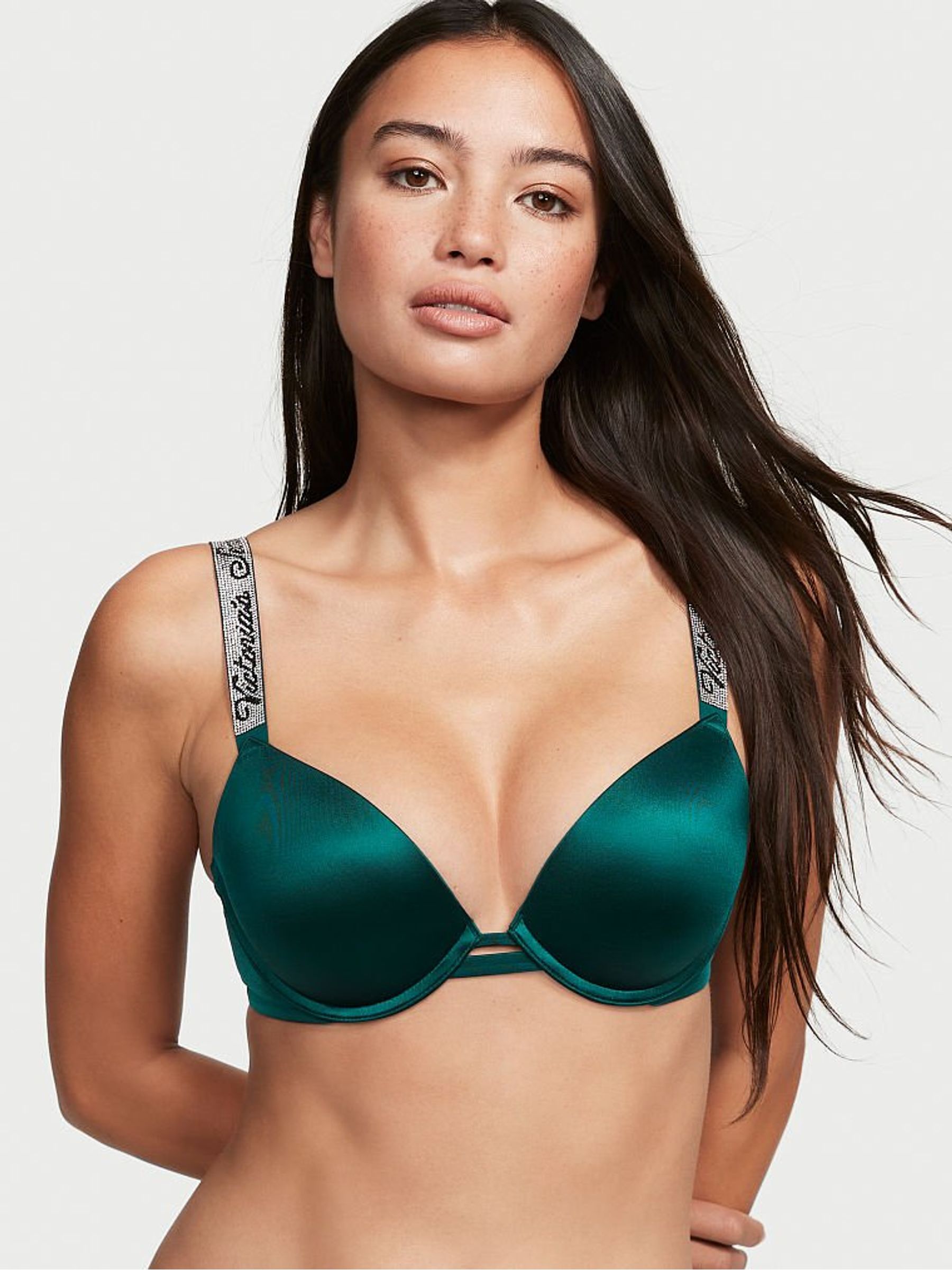 Black Ivy Green Smooth Shine Strap Push Up Bra - Image 1 of 3