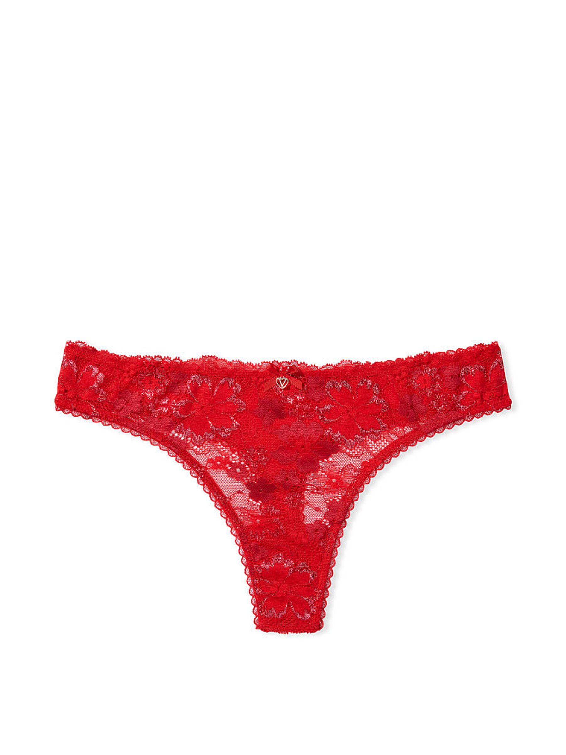 Lipstick Red Shine Strap Lace Thong Knickers - Image 3 of 4