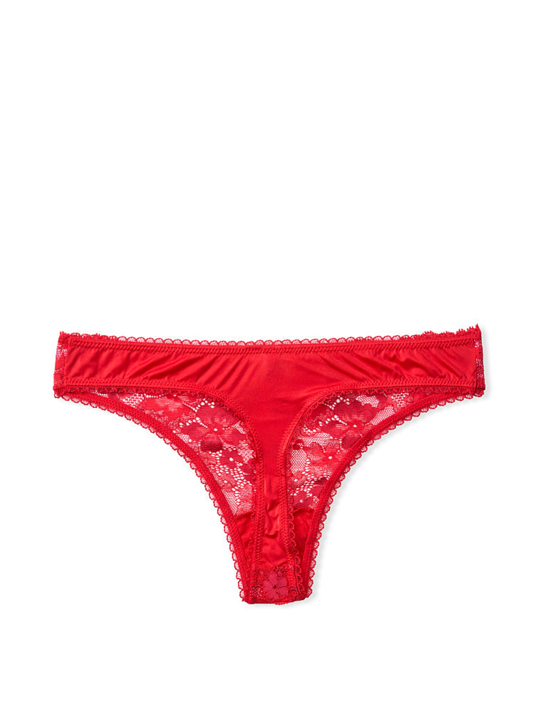 Lipstick Red Shine Strap Lace Thong Knickers - Image 4 of 4