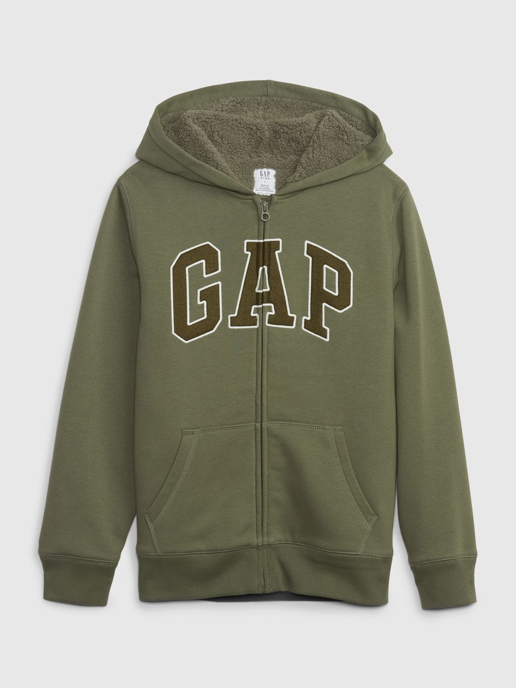 Green Logo Sherpa Lined Zip Up Kids Hoodie (4-13yrs) - Image 1 of 3