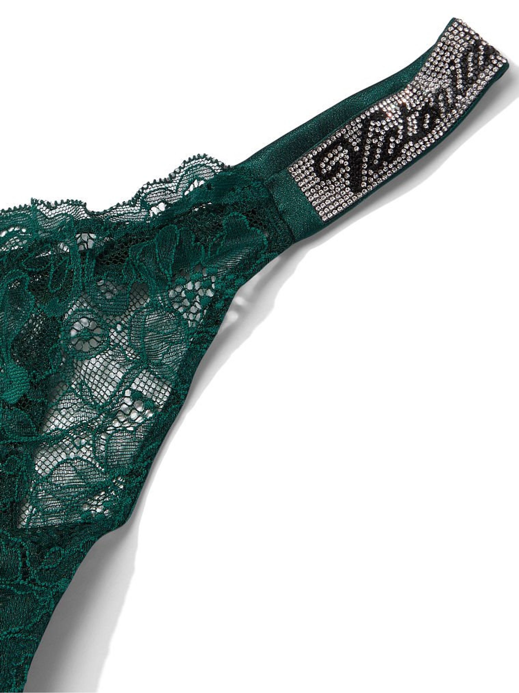 Black Ivy Green Lace Thong Shine Strap Knickers - Image 4 of 4