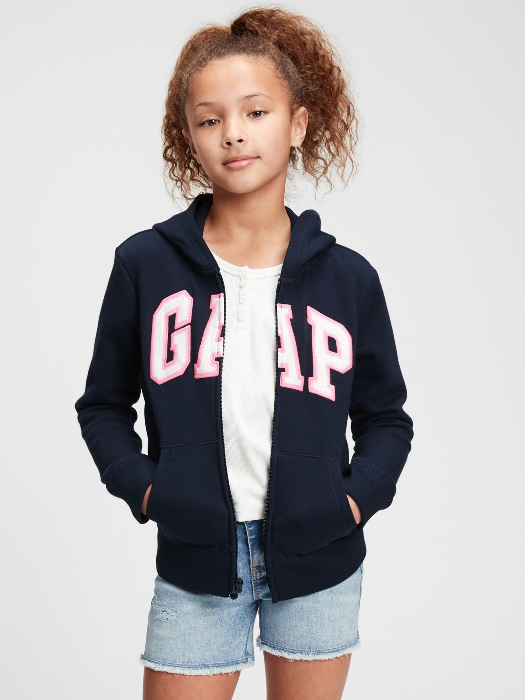Navy Blue/Pink Logo Zip Up Hoodie (4-13yrs) - Image 1 of 1