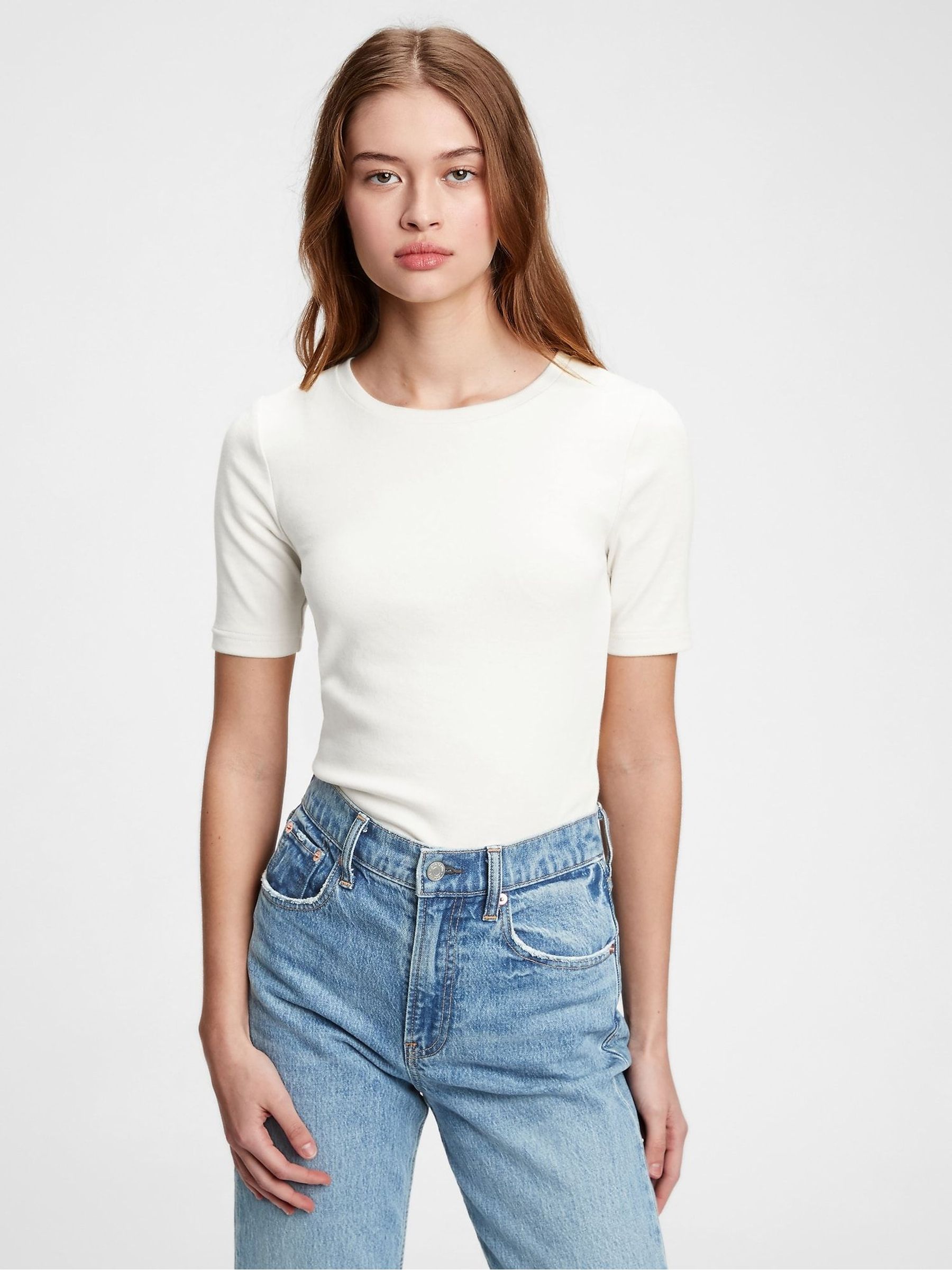 White Modern Crewneck Half Sleeve T-Shirt - Image 1 of 1