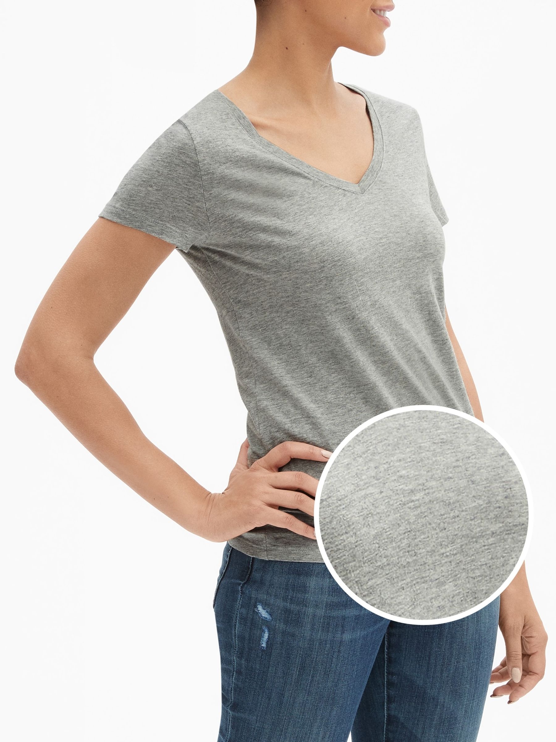Light Grey Favourite Cotton-Modal V-Neck Short Sleeve T-Shirt - Image 1 of 1