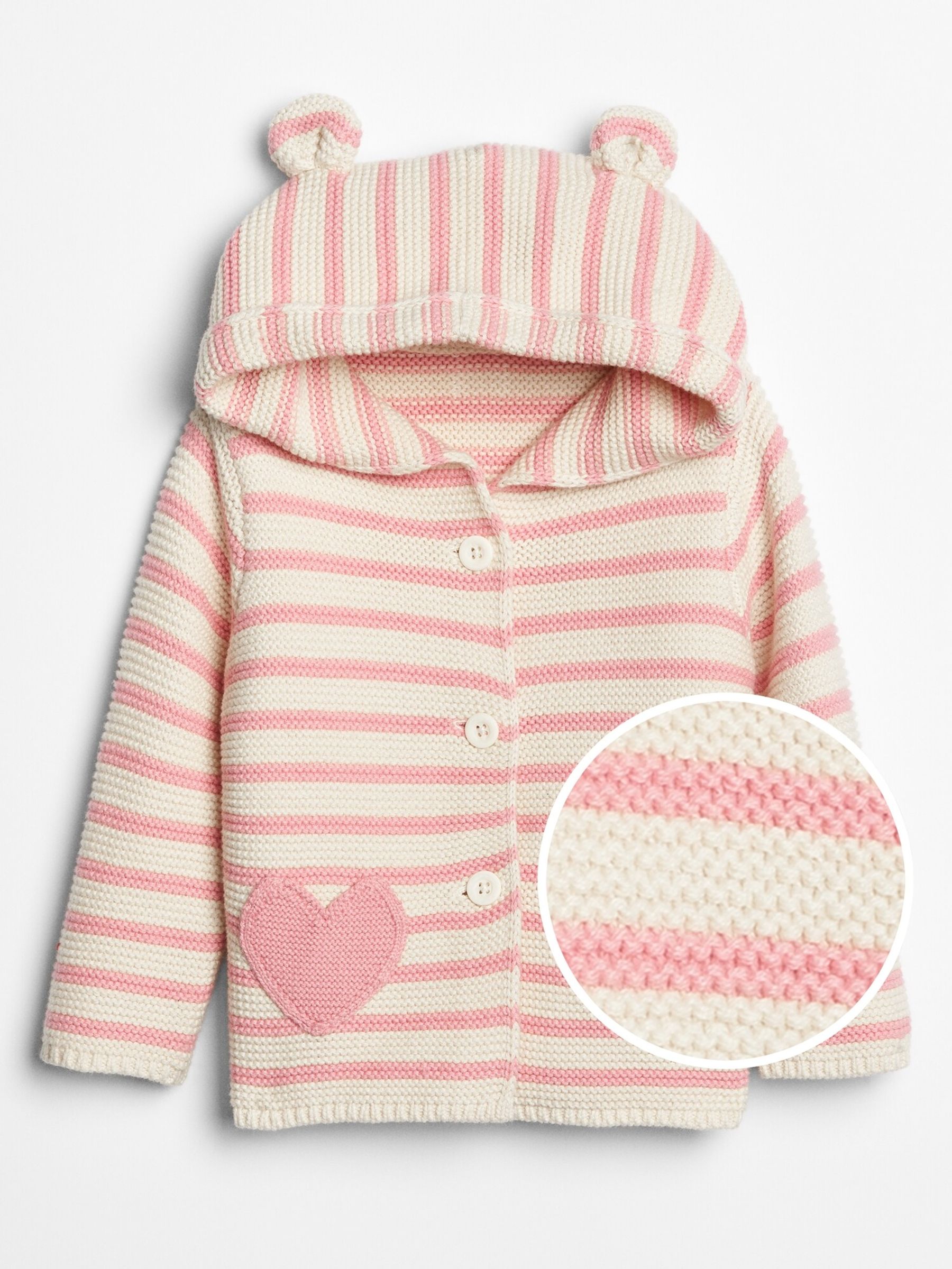 Pink Stripe Heart Garter Hoodie Cardigan (Newborn - 24mths) - Image 1 of 1