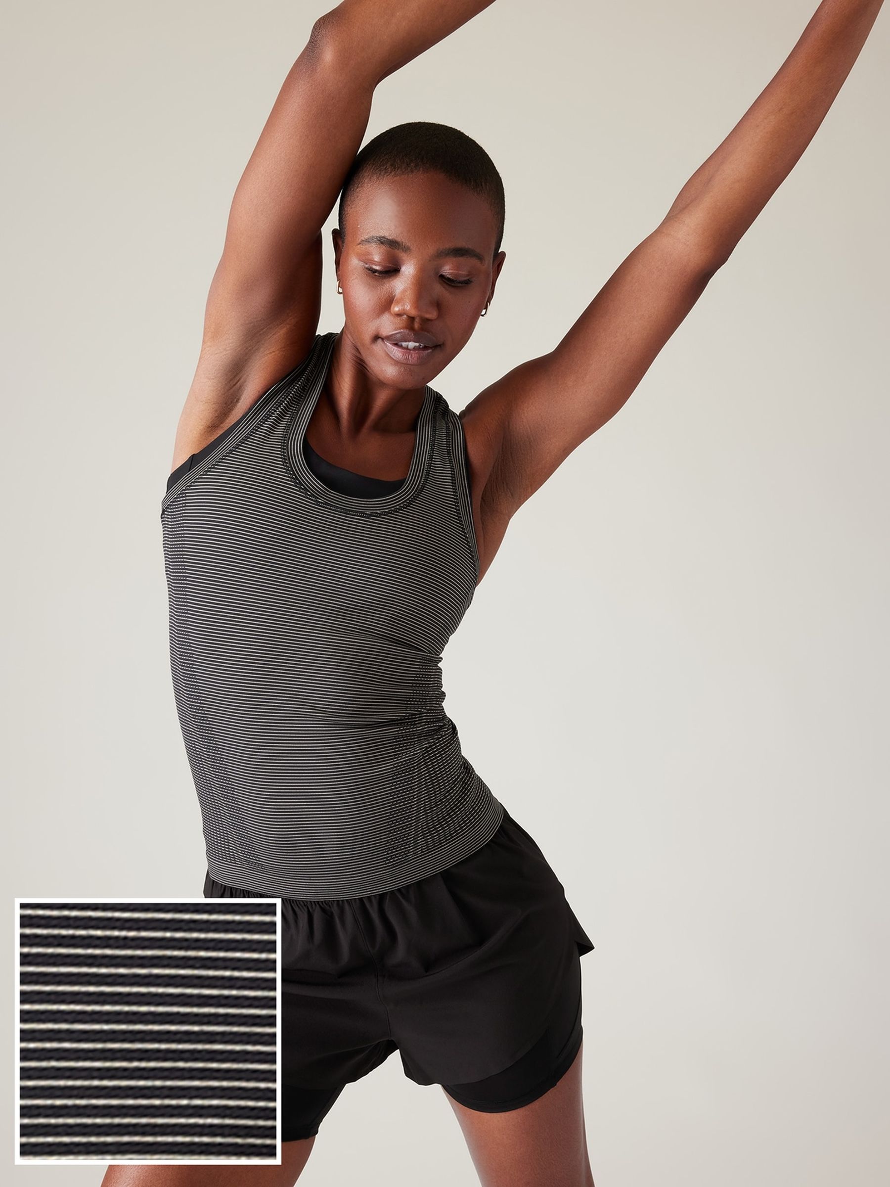 Athleta Black/White Momentum Stripe Seamless Tank - Image 1 of 5