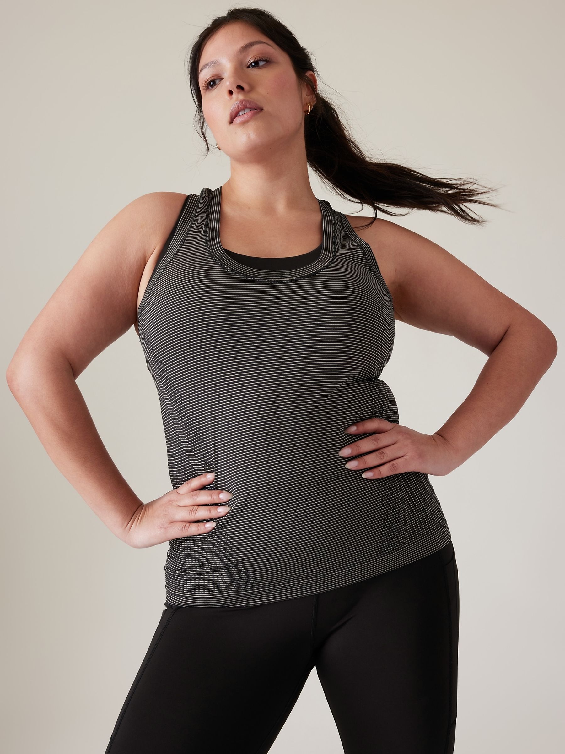 Athleta Black/White Momentum Stripe Seamless Tank - Image 4 of 5