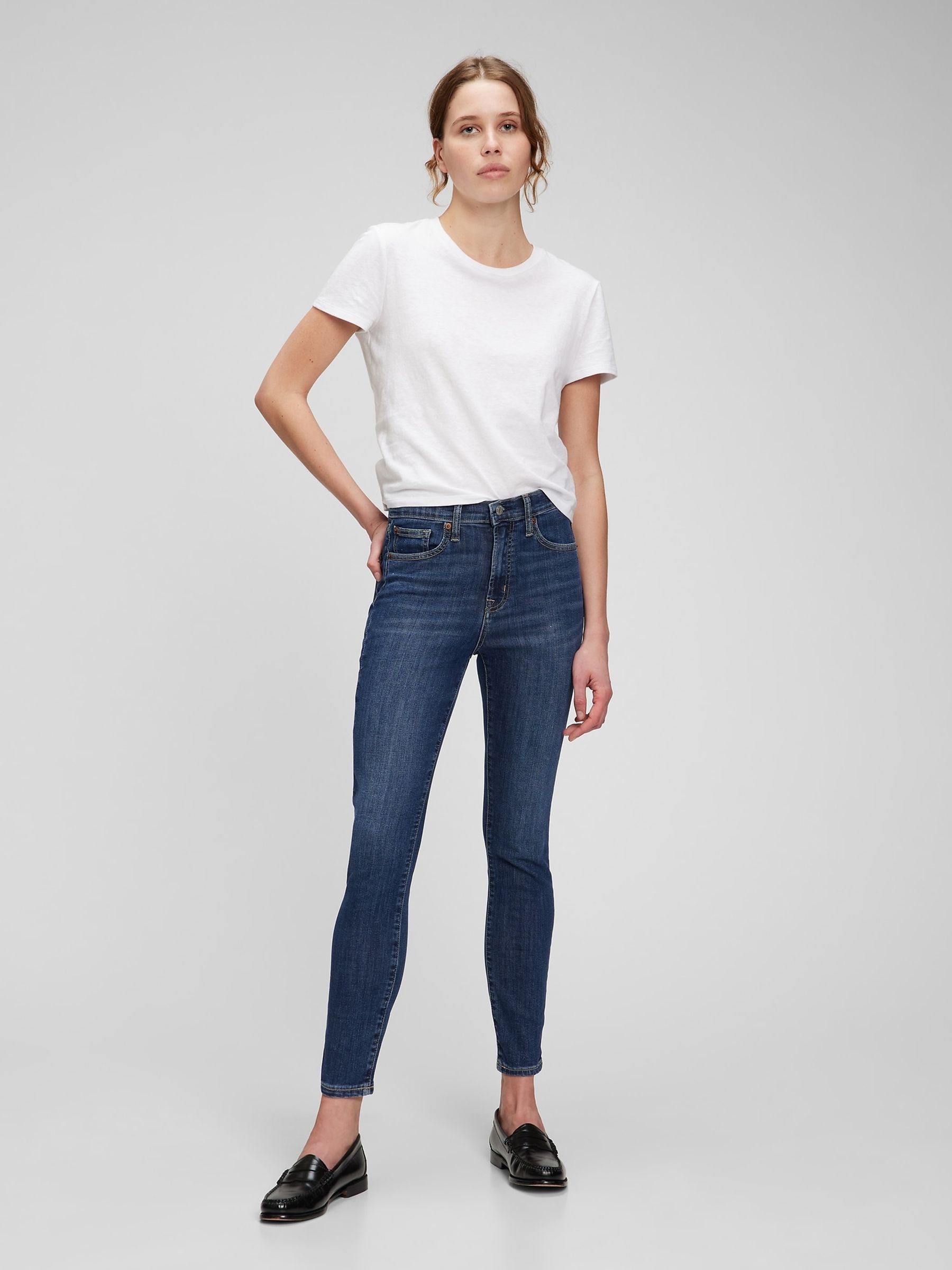 Mid Indigo Blue High Waisted Stretch True Skinny Jeans - Image 1 of 6