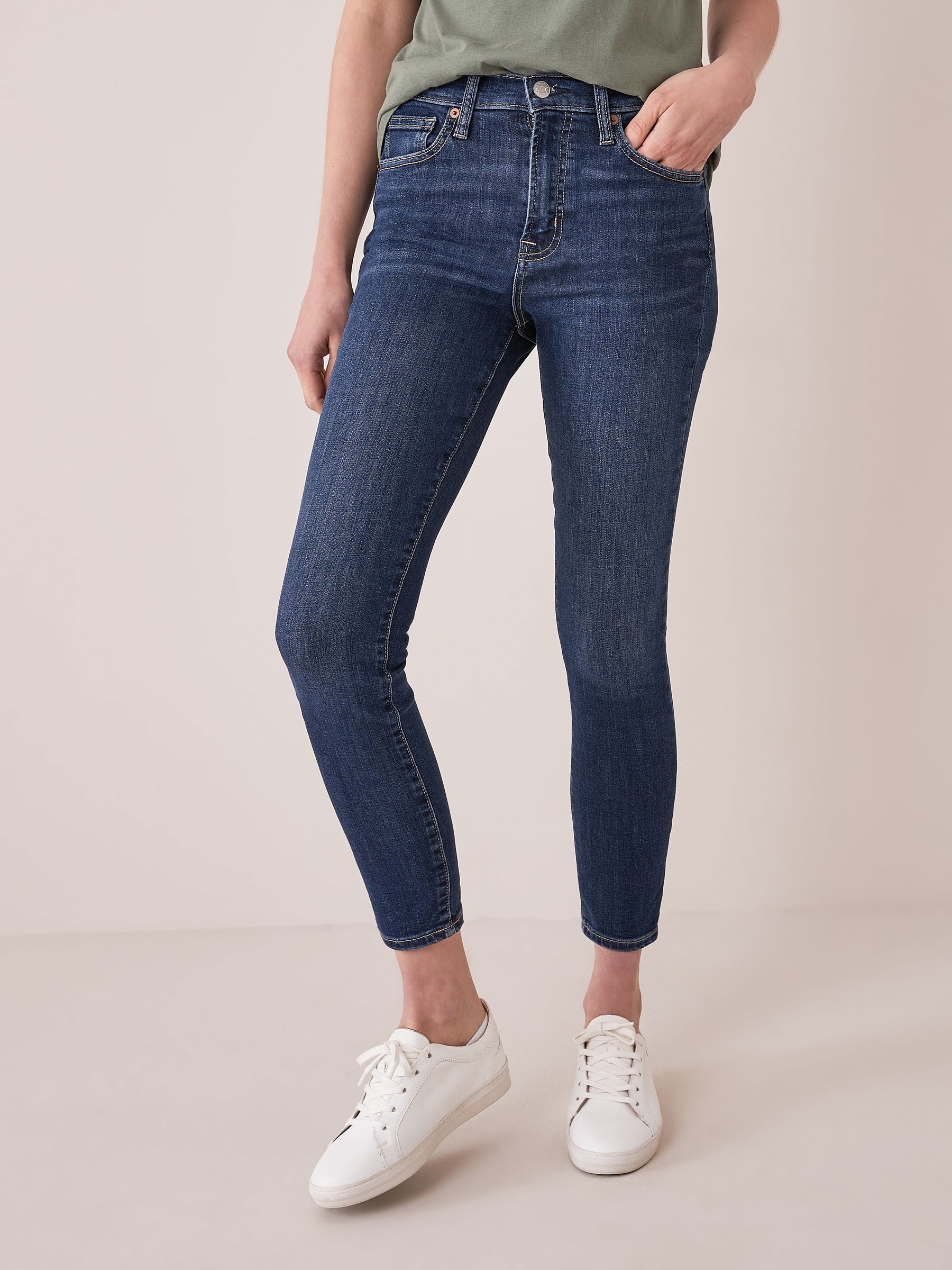 Mid Indigo Blue High Waisted Stretch True Skinny Jeans - Image 3 of 6