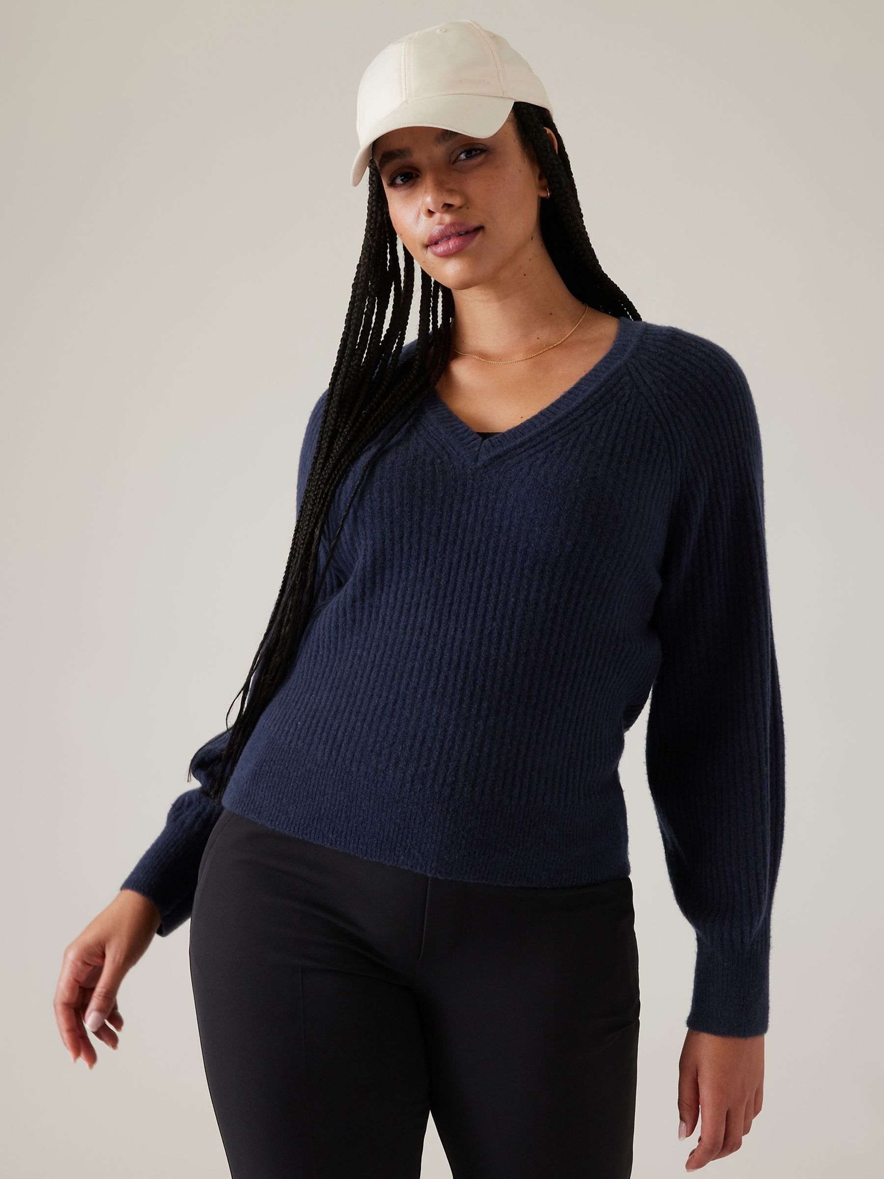 Athleta Navy Layover V-Neck Jumper - Image 1 of 1