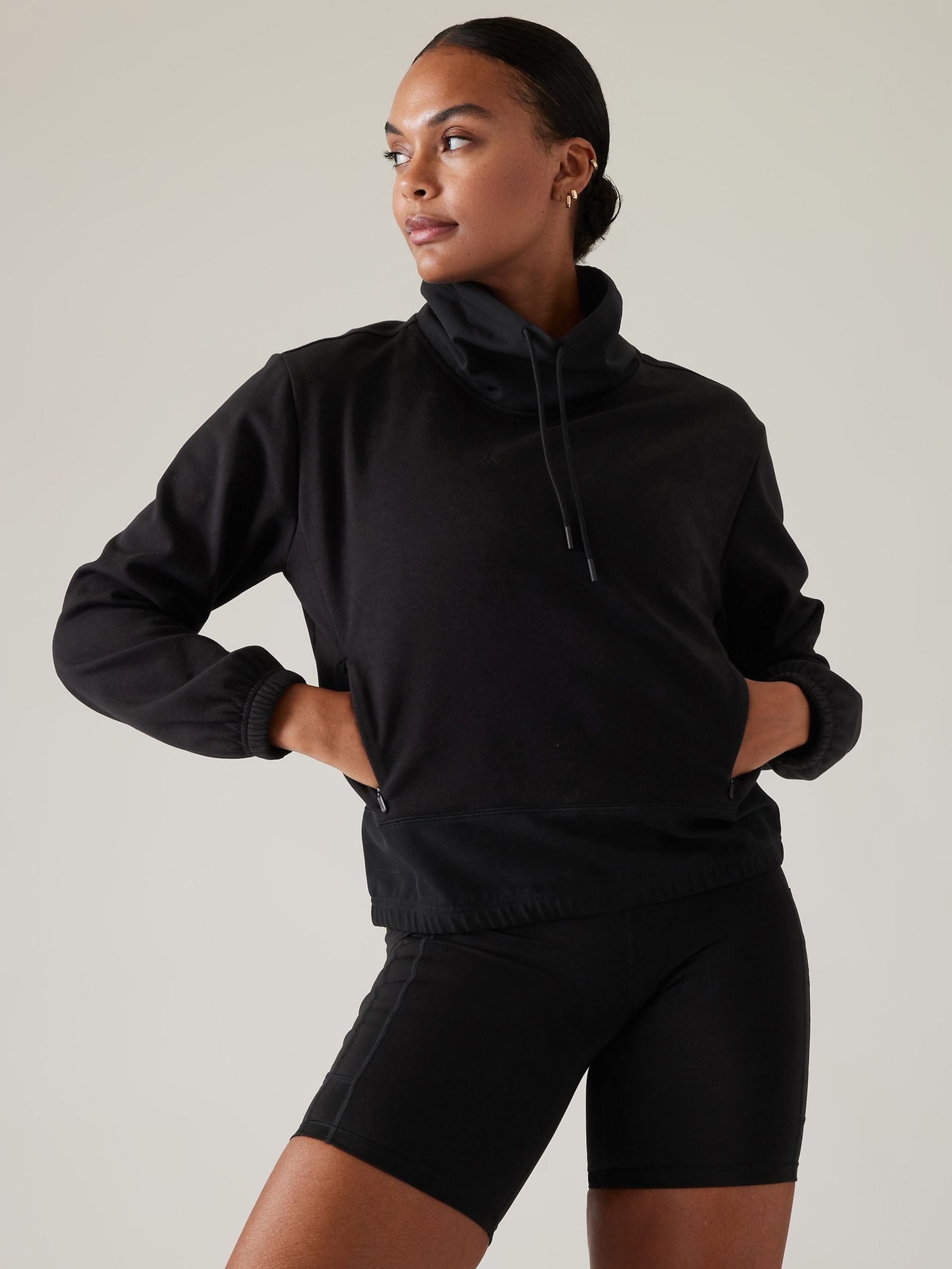 Athleta Black Triumph Hybrid Funnel Neck Sweatshirt - Image 1 of 6
