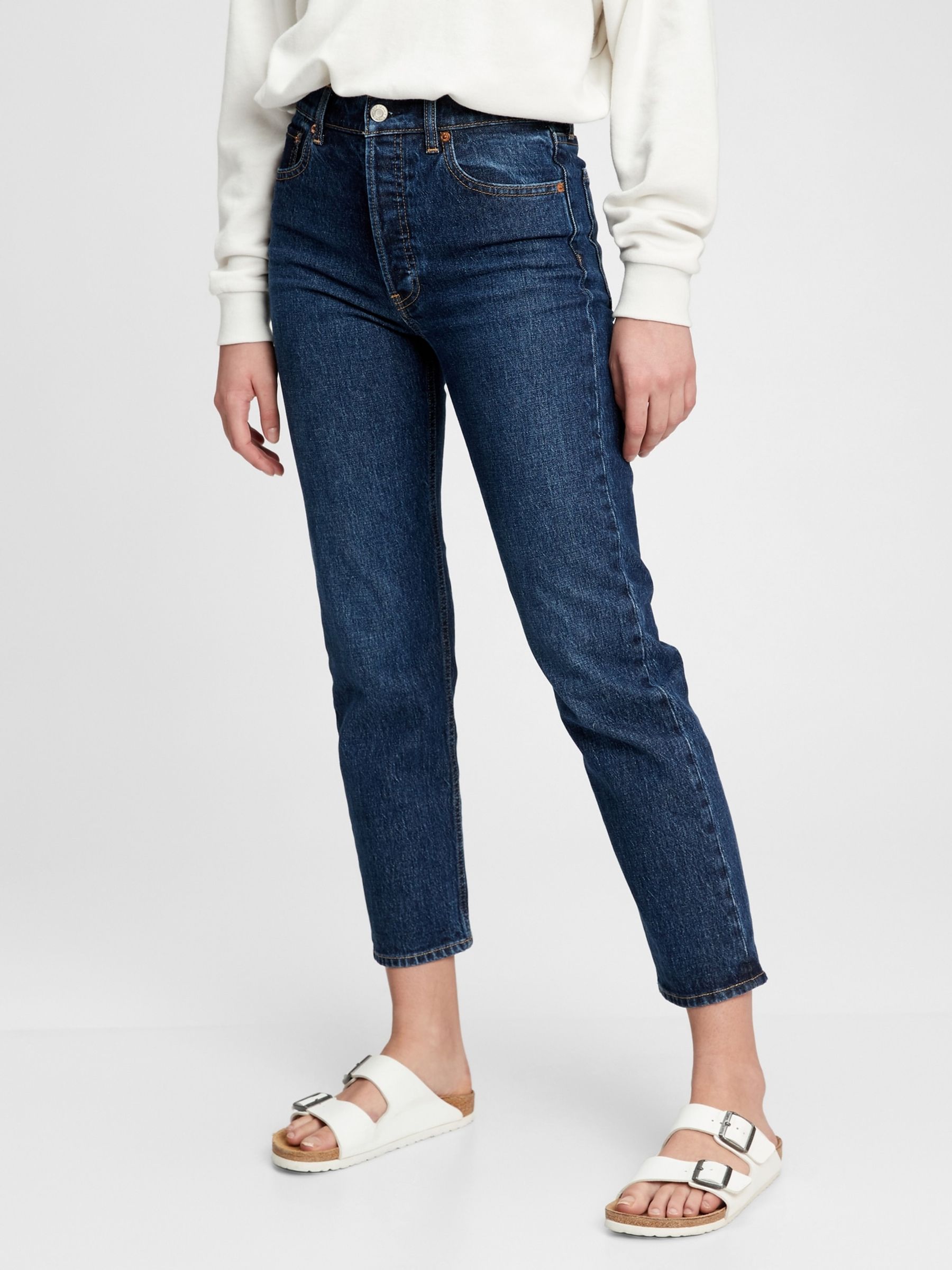 Dark Wash Blue High Waisted Cheeky Straight Leg Jeans - Image 1 of 5