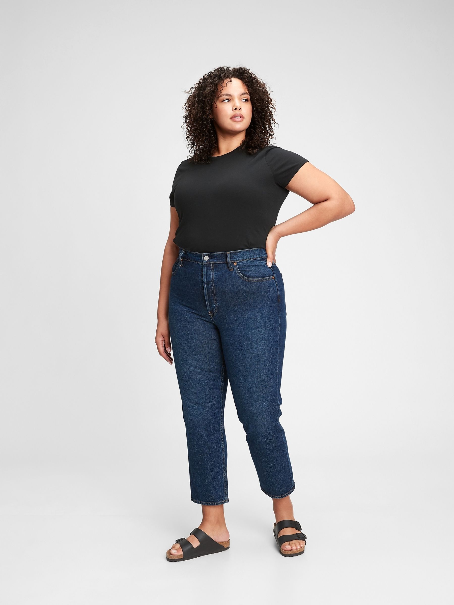 Dark Wash Blue High Waisted Cheeky Straight Leg Jeans - Image 3 of 5