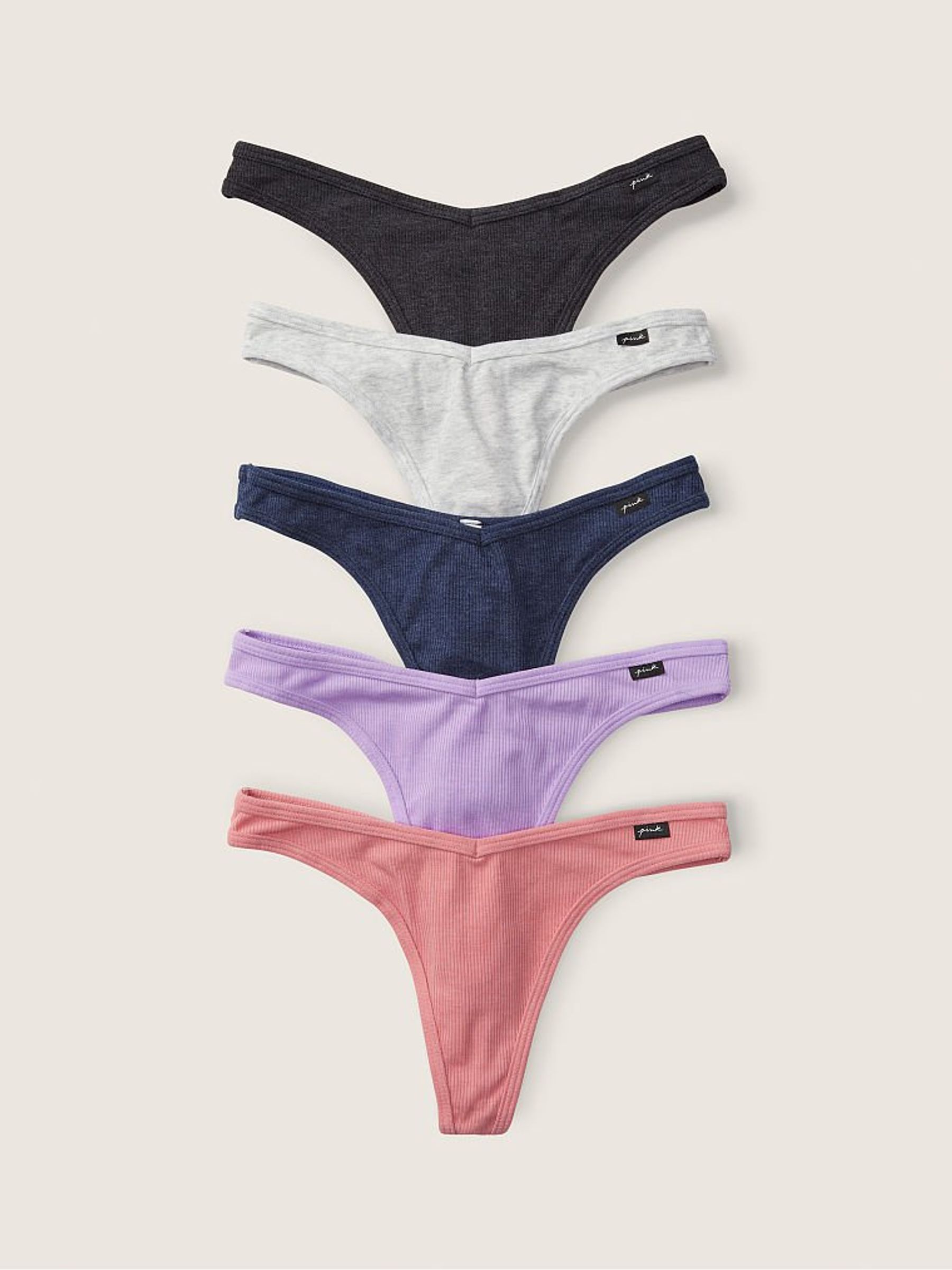Grey/Purple/Pink Thong Cotton Knickers Multipack - Image 1 of 1