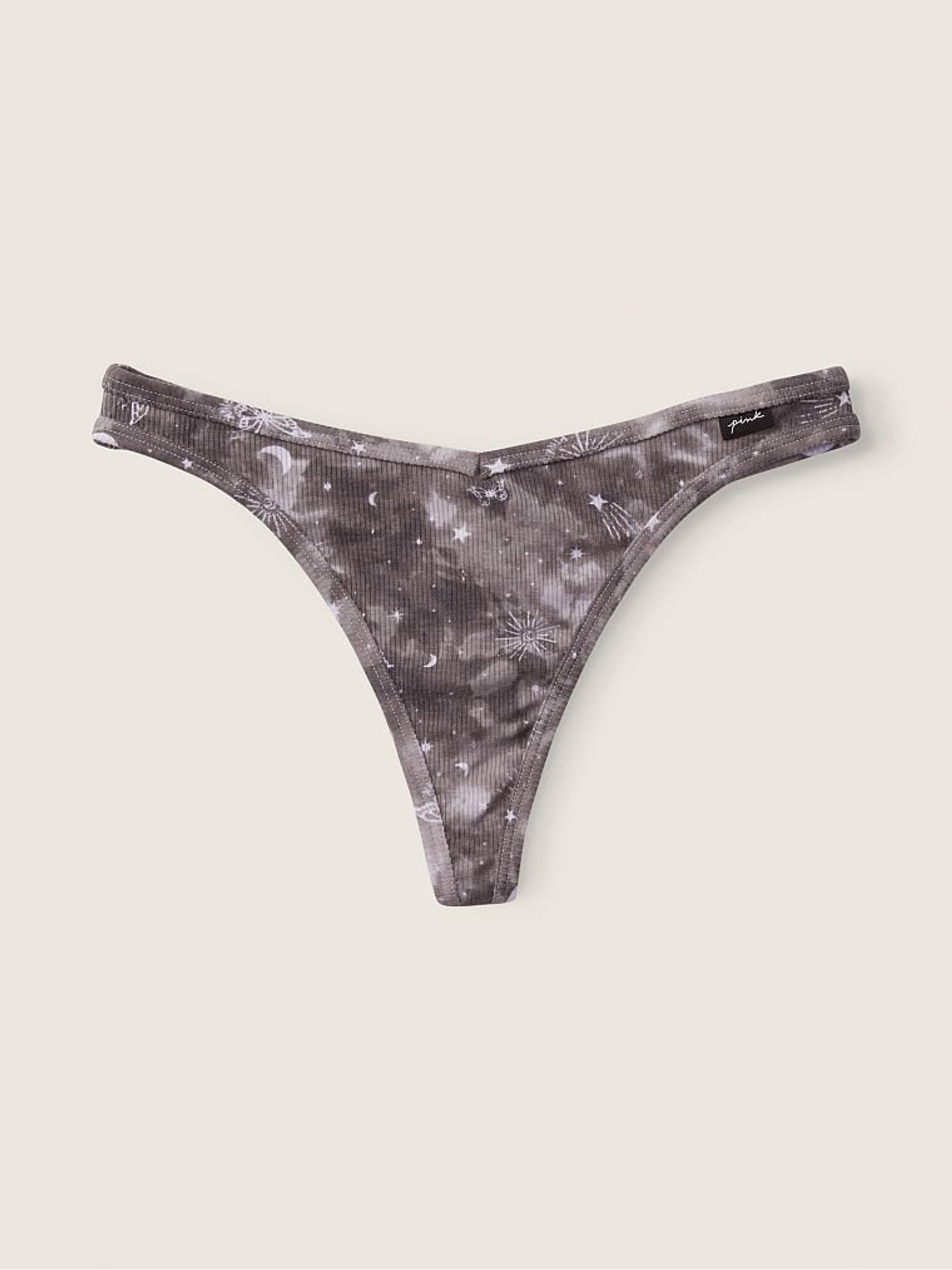 Purple Mist Constellation Print Grey Cotton Thong Knickers - Image 1 of 1