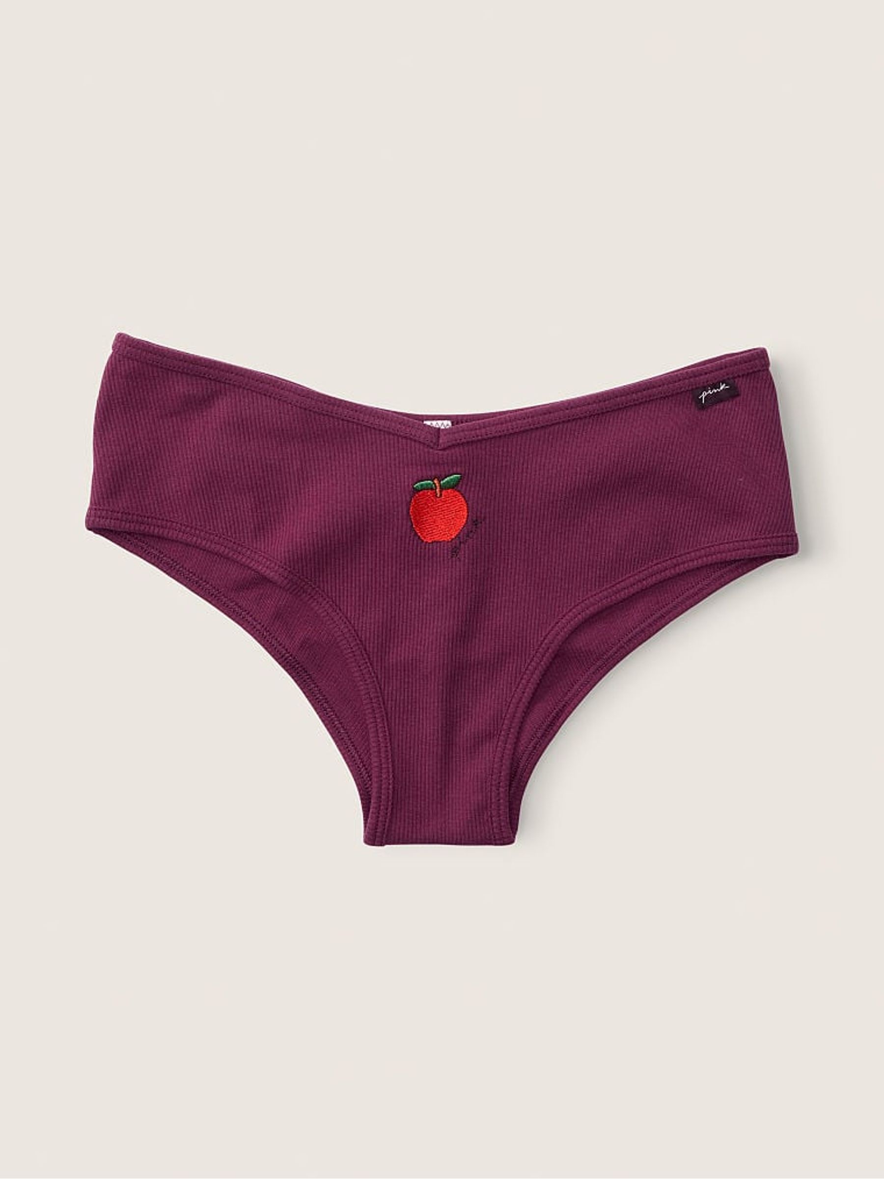 Rich Maroon with Embroidery Red Cotton Cheeky Knickers - Image 1 of 1
