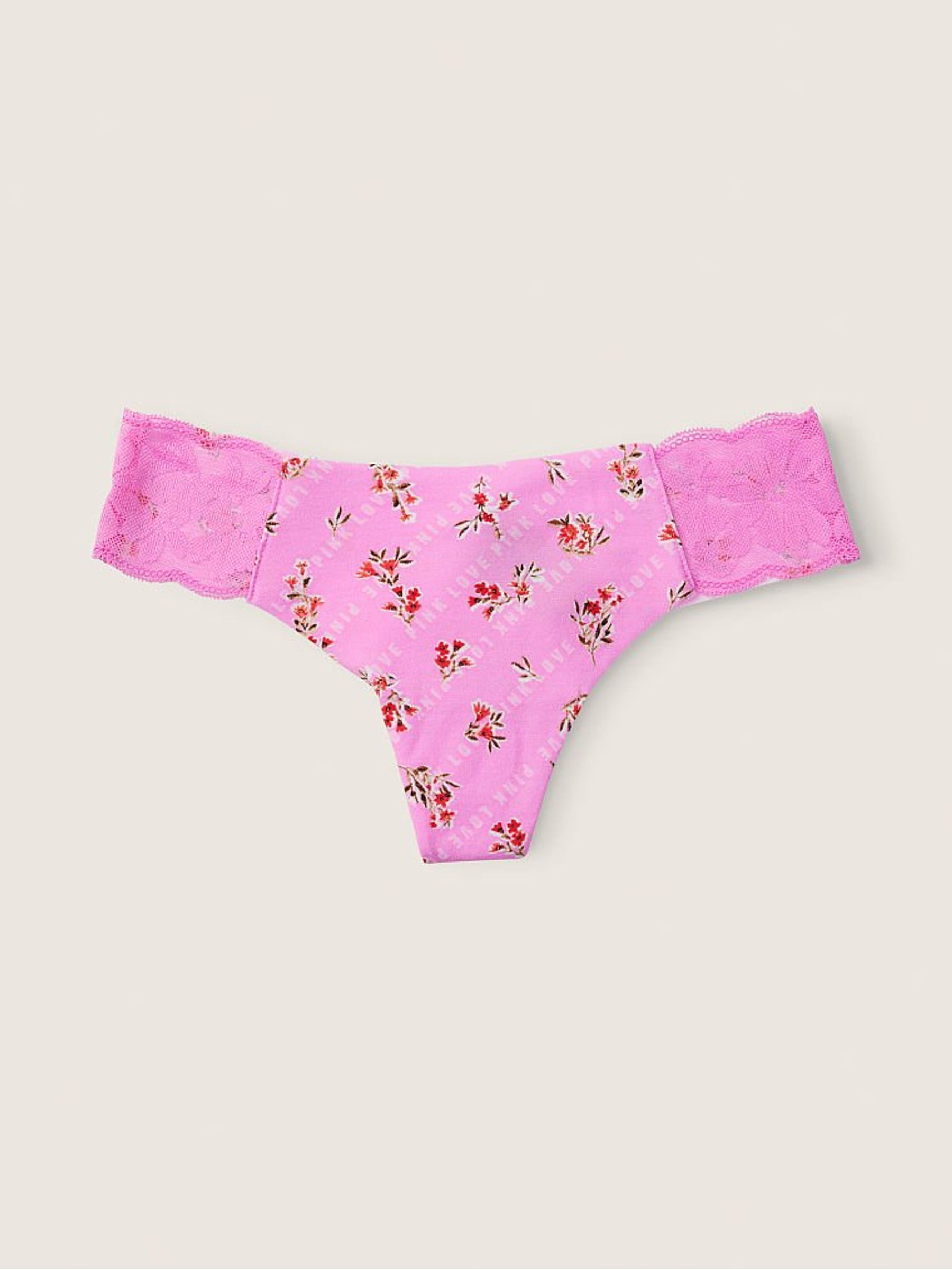 Pink Bloom Floral Logo No Show Thong Knickers - Image 1 of 1 Pink Bloom Floral Logo No Show Thong Knickers - Image 1 of 1
