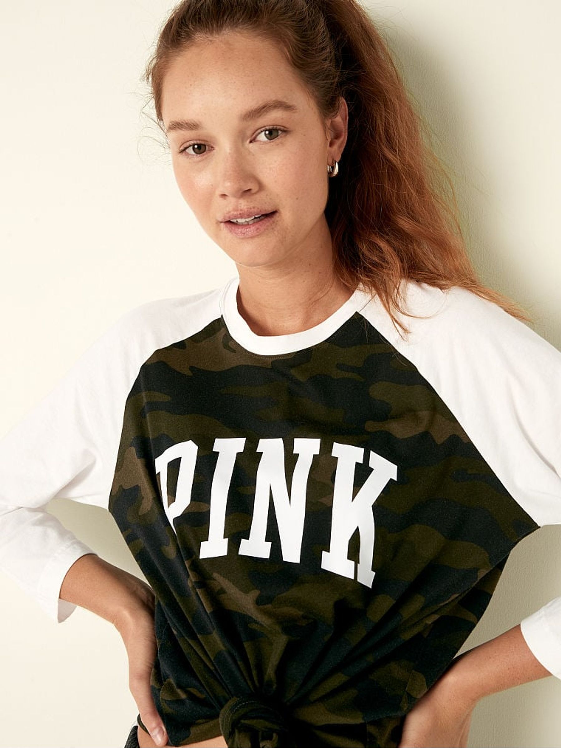 Optic White With Camo Cotton / Sleeve Campus Baseball T-Shirt - Image 1 of 2
