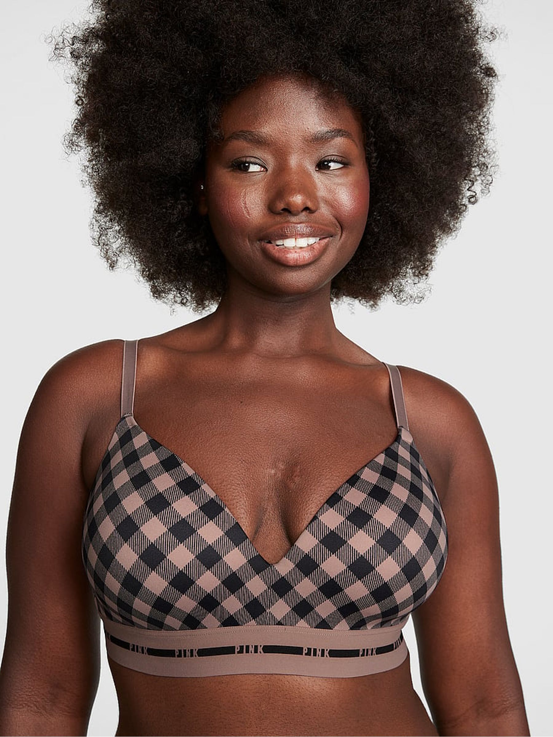 Iced Coffee Brown Tartan Non Wired Lightly Lined Smooth T-Shirt Bra - Image 1 of 3