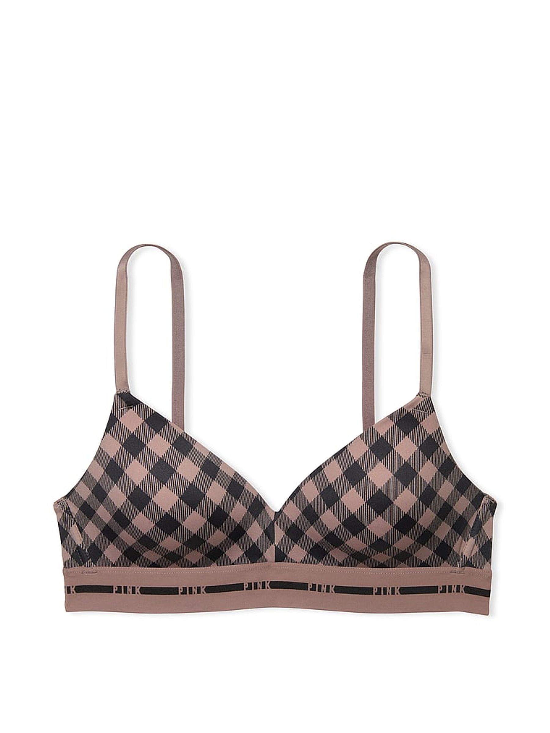 Iced Coffee Brown Tartan Non Wired Lightly Lined Smooth T-Shirt Bra - Image 3 of 3