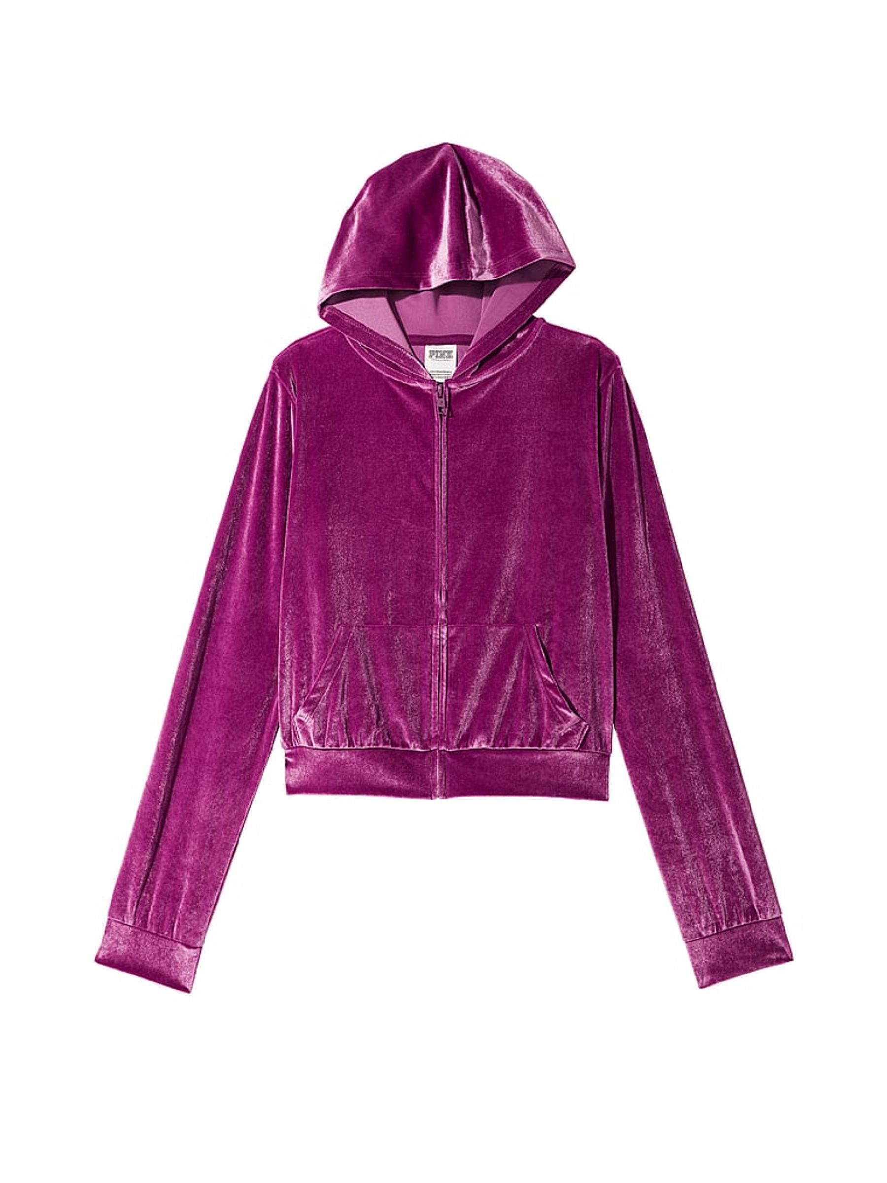 Vivid Magenta Pink Velour Logo Shine Hoodie | Victoria
