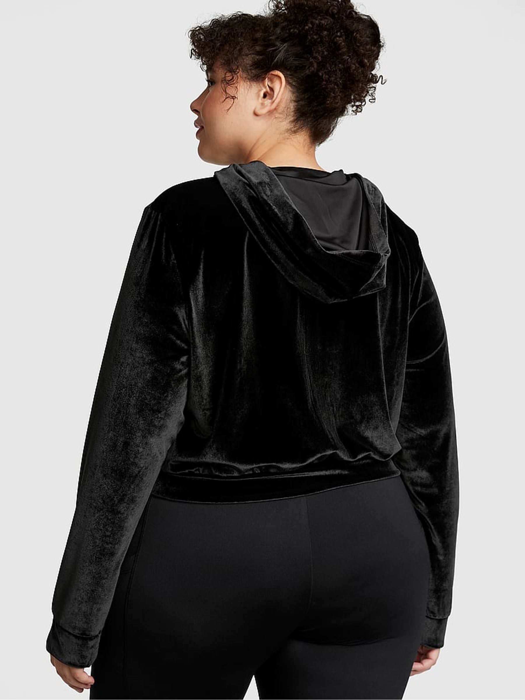 Pure Black Velour Logo Shine Hoodie - Image 2 of 4