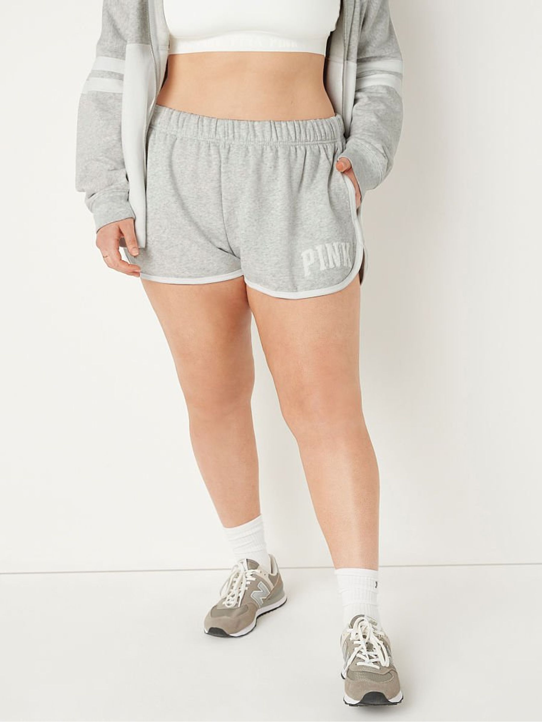 Heather Stone Grey Fleece Varsity Short - Image 1 of 4